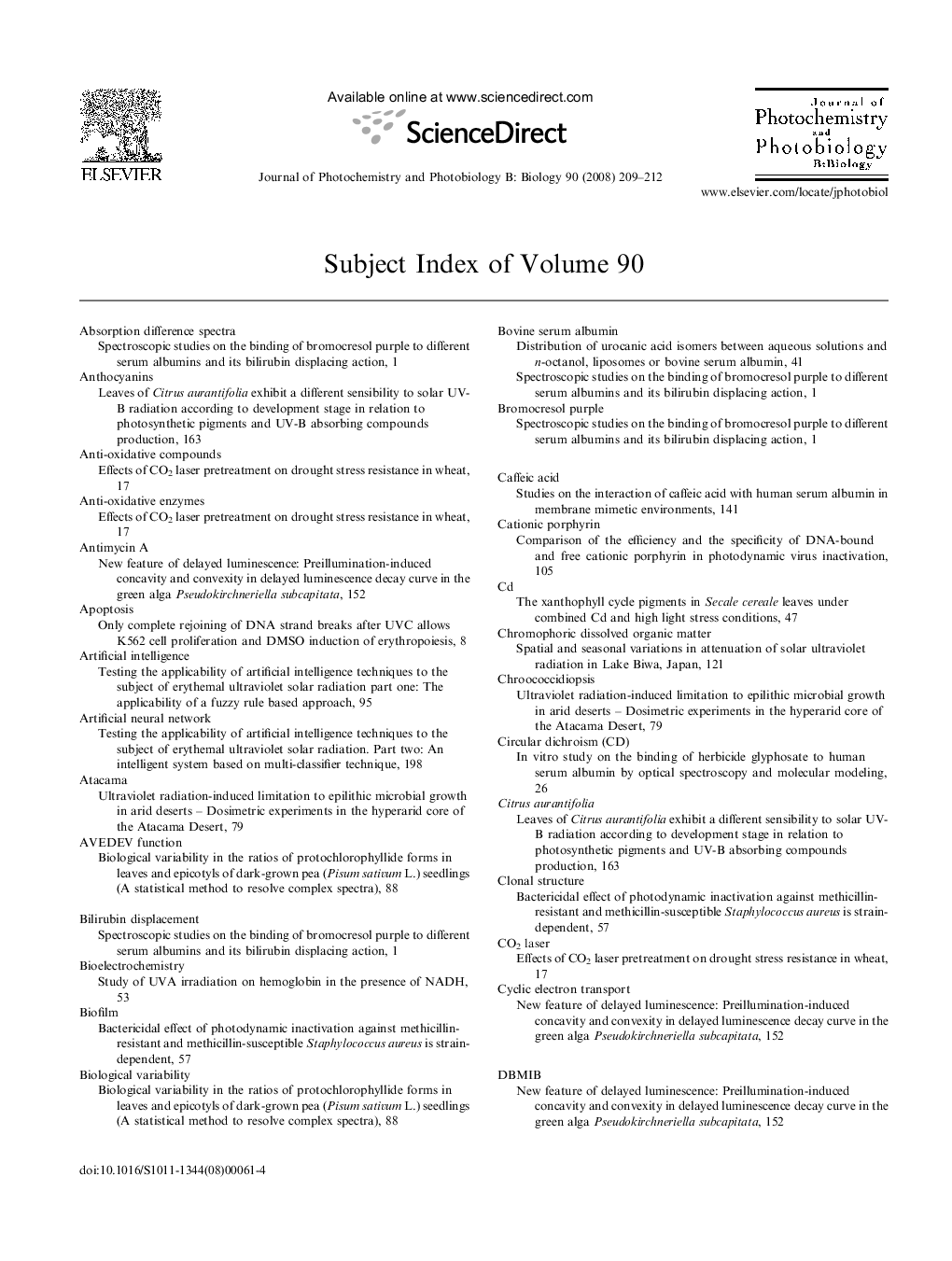 Subject Index of Volume