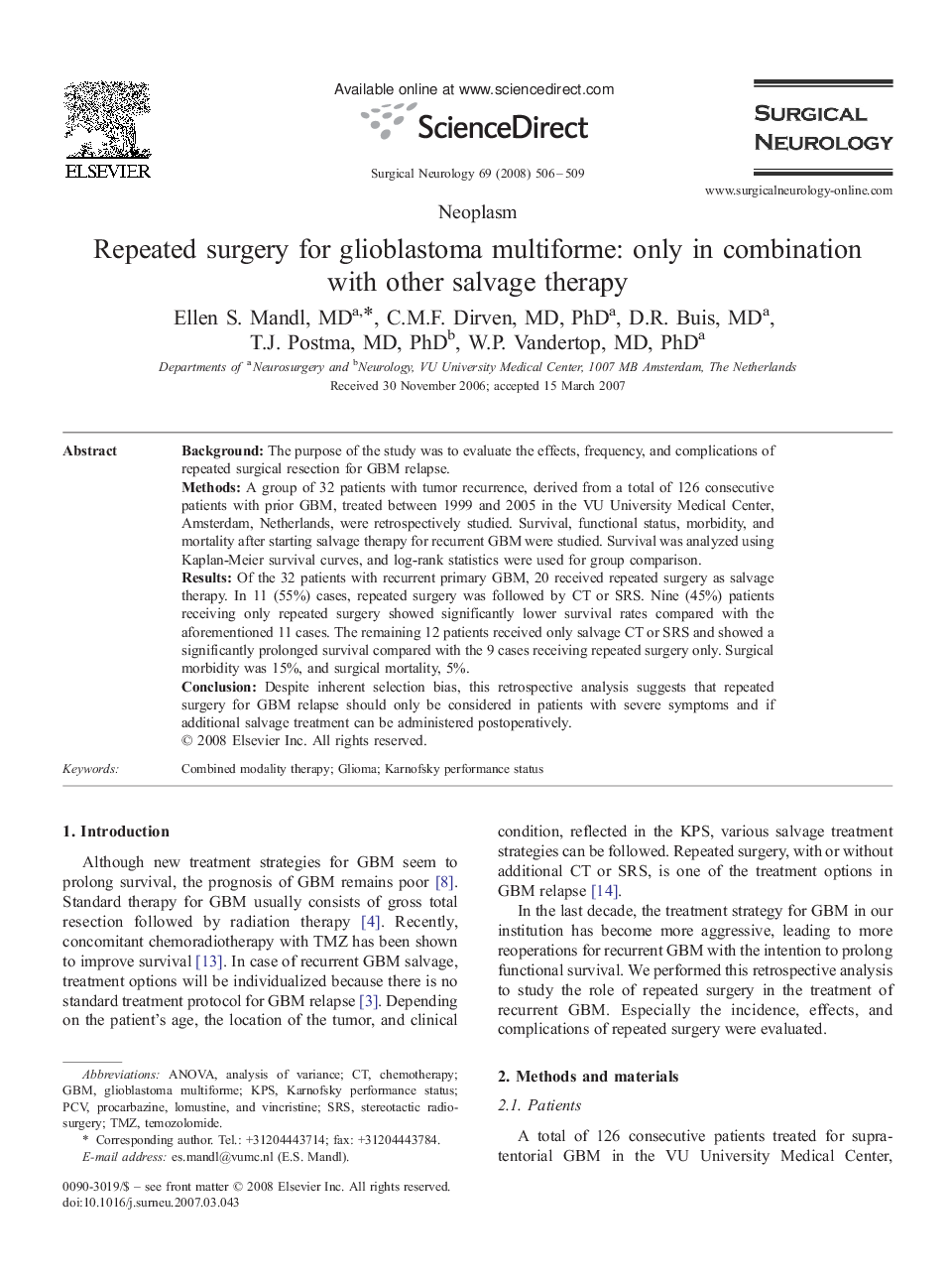 Repeated surgery for glioblastoma multiforme: only in combination with other salvage therapy