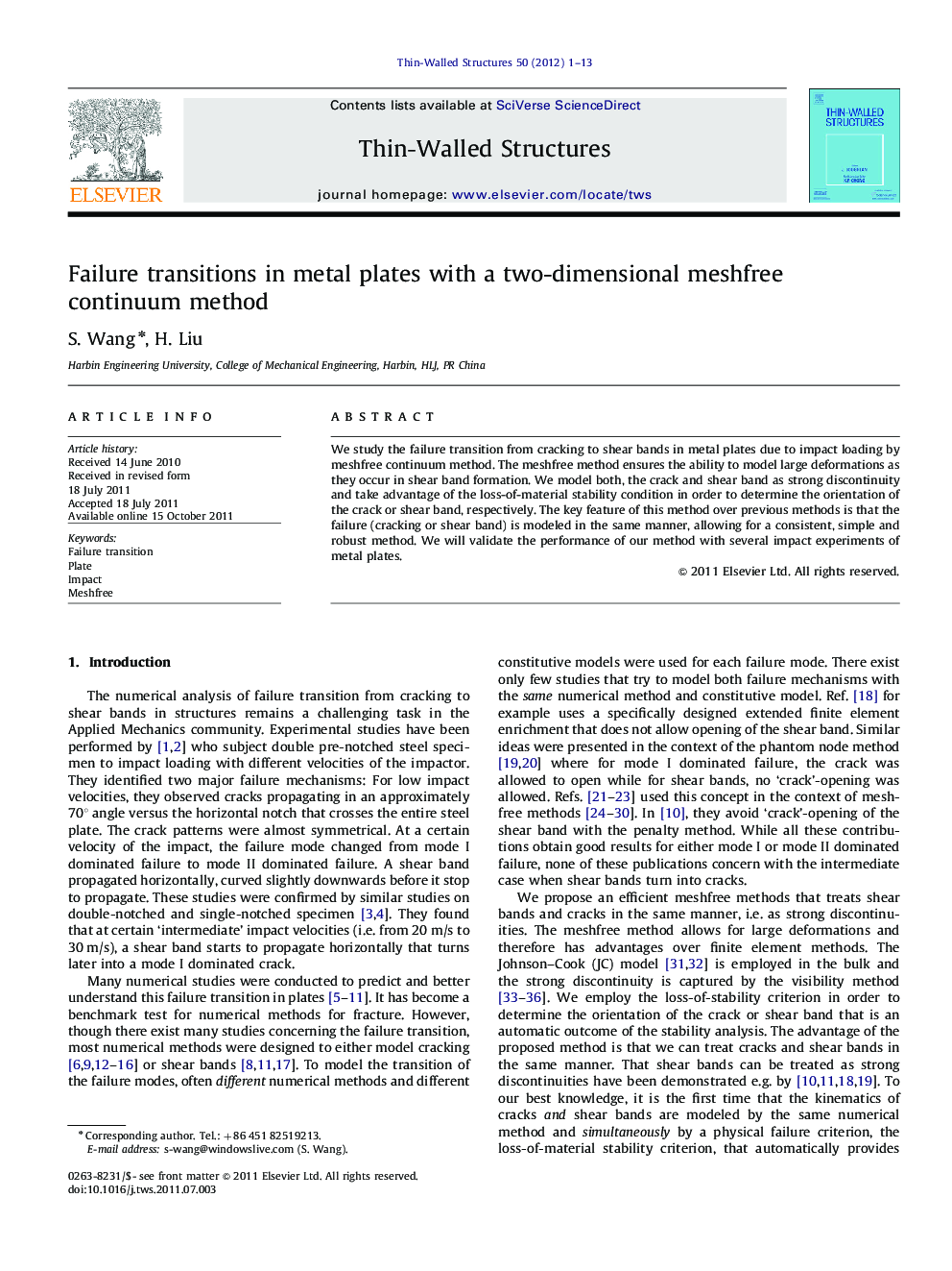 Failure transitions in metal plates with a two-dimensional meshfree continuum method