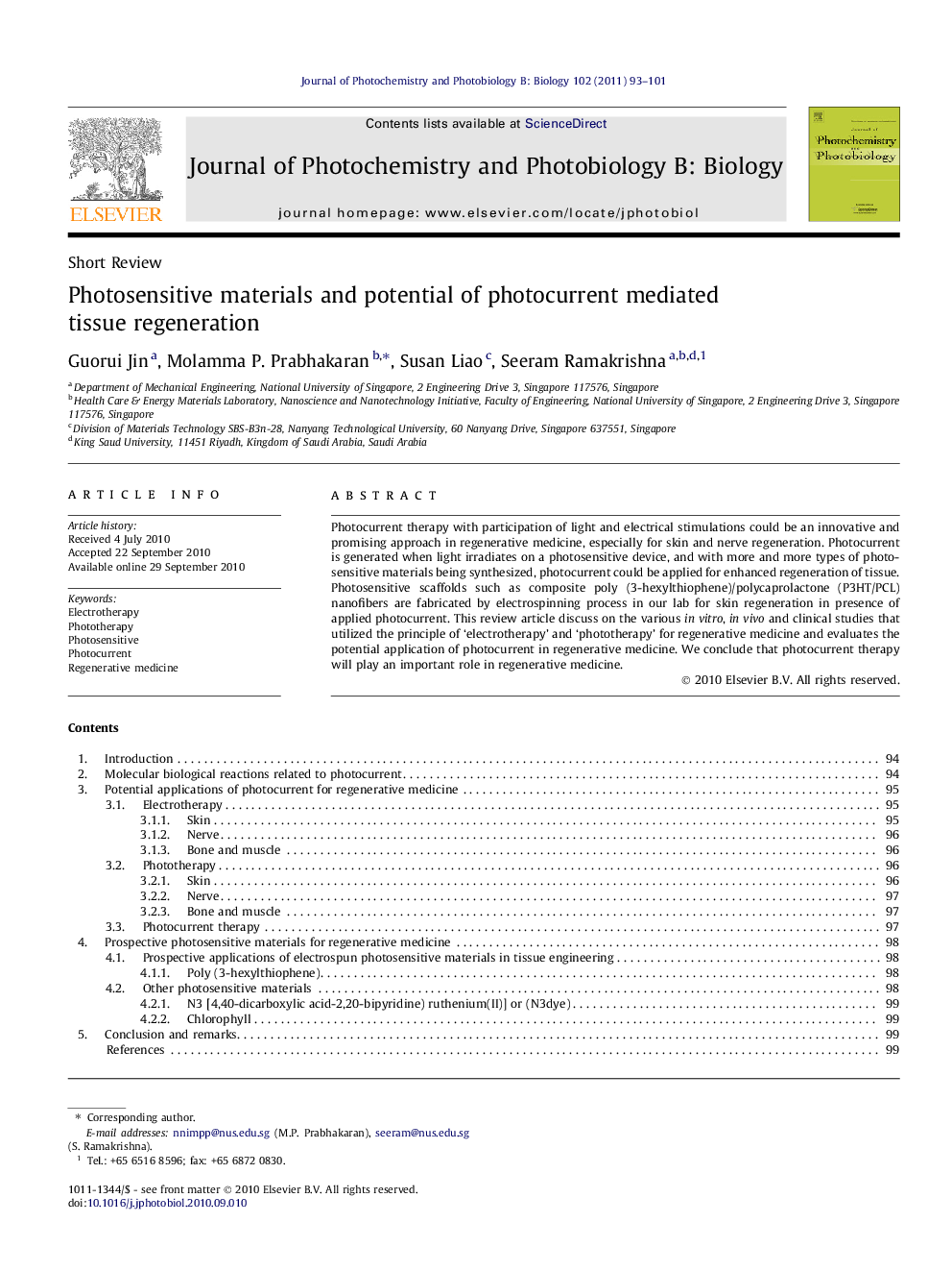 Photosensitive materials and potential of photocurrent mediated tissue regeneration