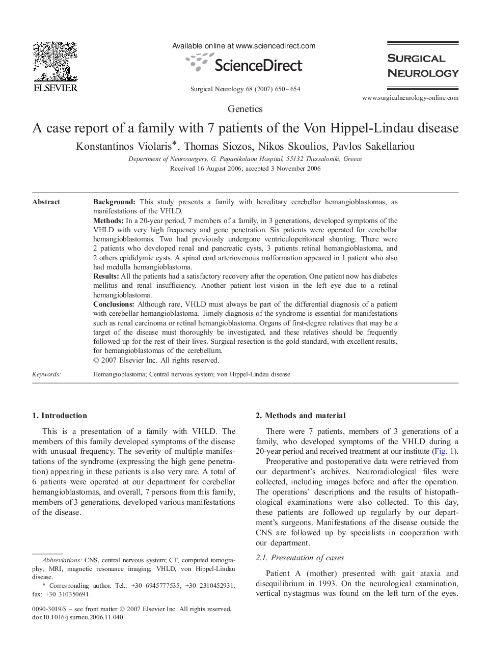 A case report of a family with 7 patients of the Von Hippel-Lindau disease