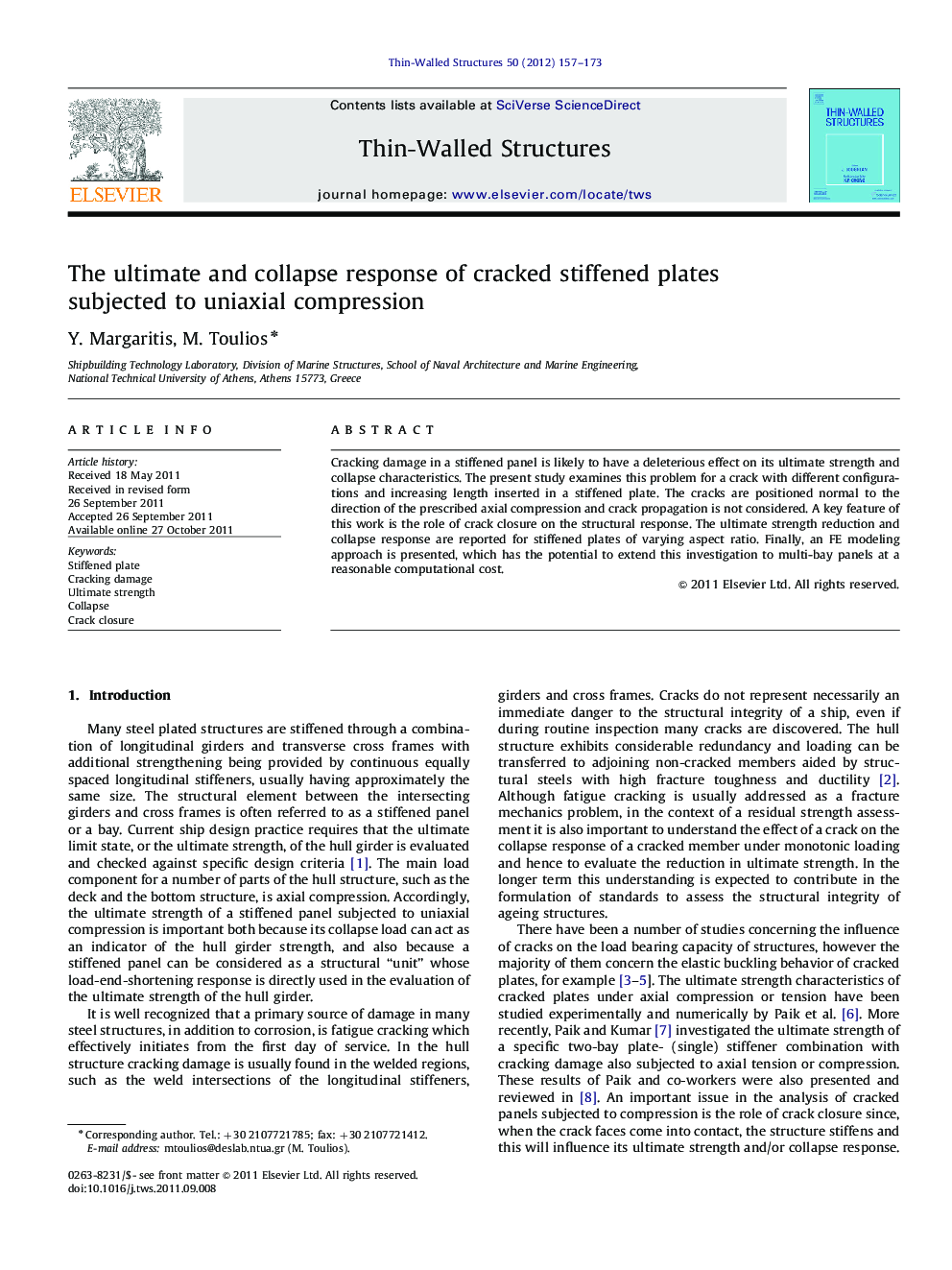 The ultimate and collapse response of cracked stiffened plates subjected to uniaxial compression