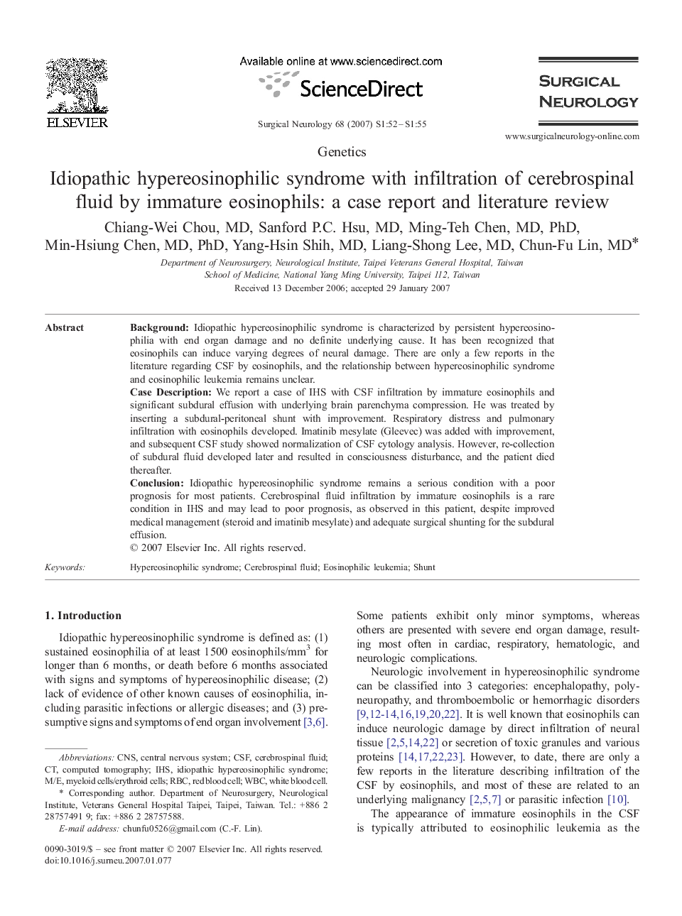 Idiopathic hypereosinophilic syndrome with infiltration of cerebrospinal fluid by immature eosinophils: a case report and literature review