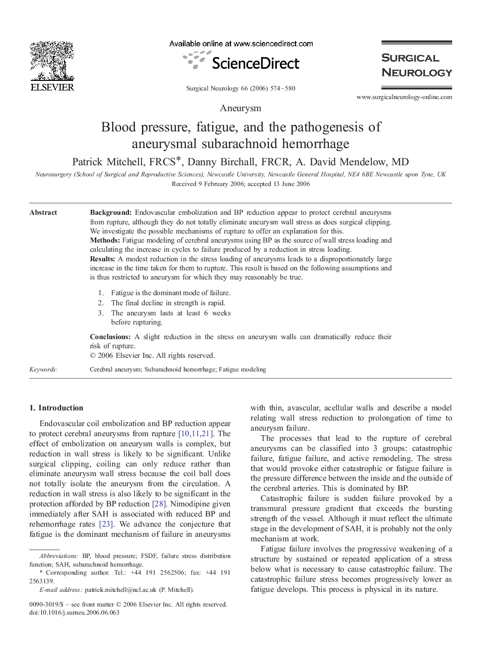 Blood pressure, fatigue, and the pathogenesis of aneurysmal subarachnoid hemorrhage