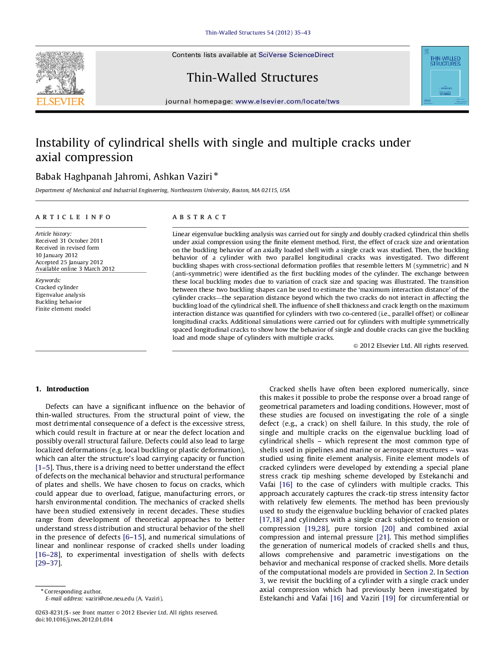 Instability of cylindrical shells with single and multiple cracks under axial compression