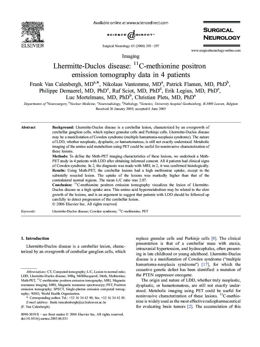 Lhermitte-Duclos disease: 11C-methionine positron emission tomography data in 4 patients