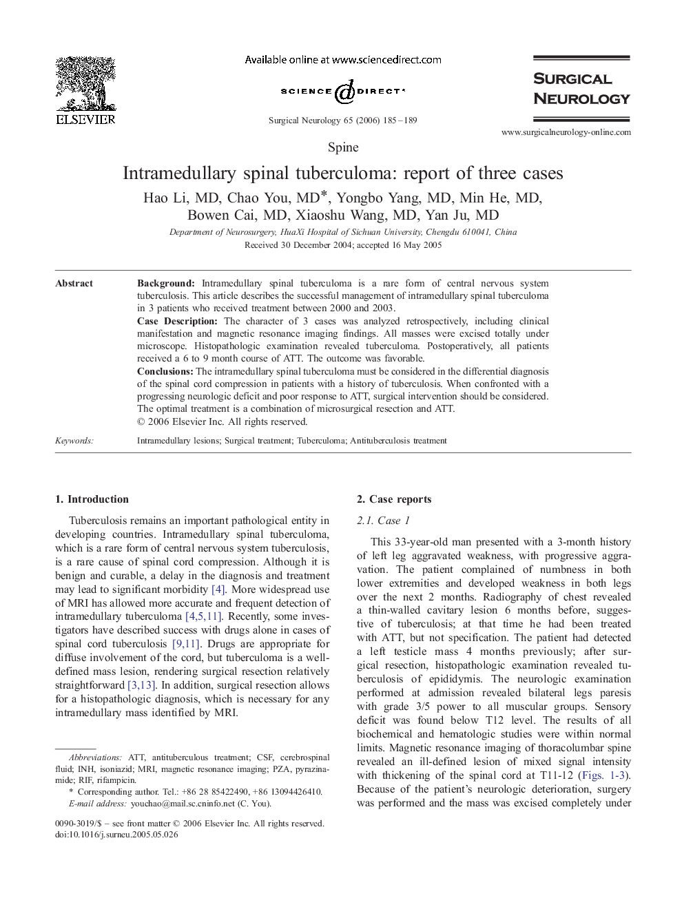 Intramedullary spinal tuberculoma: report of three cases