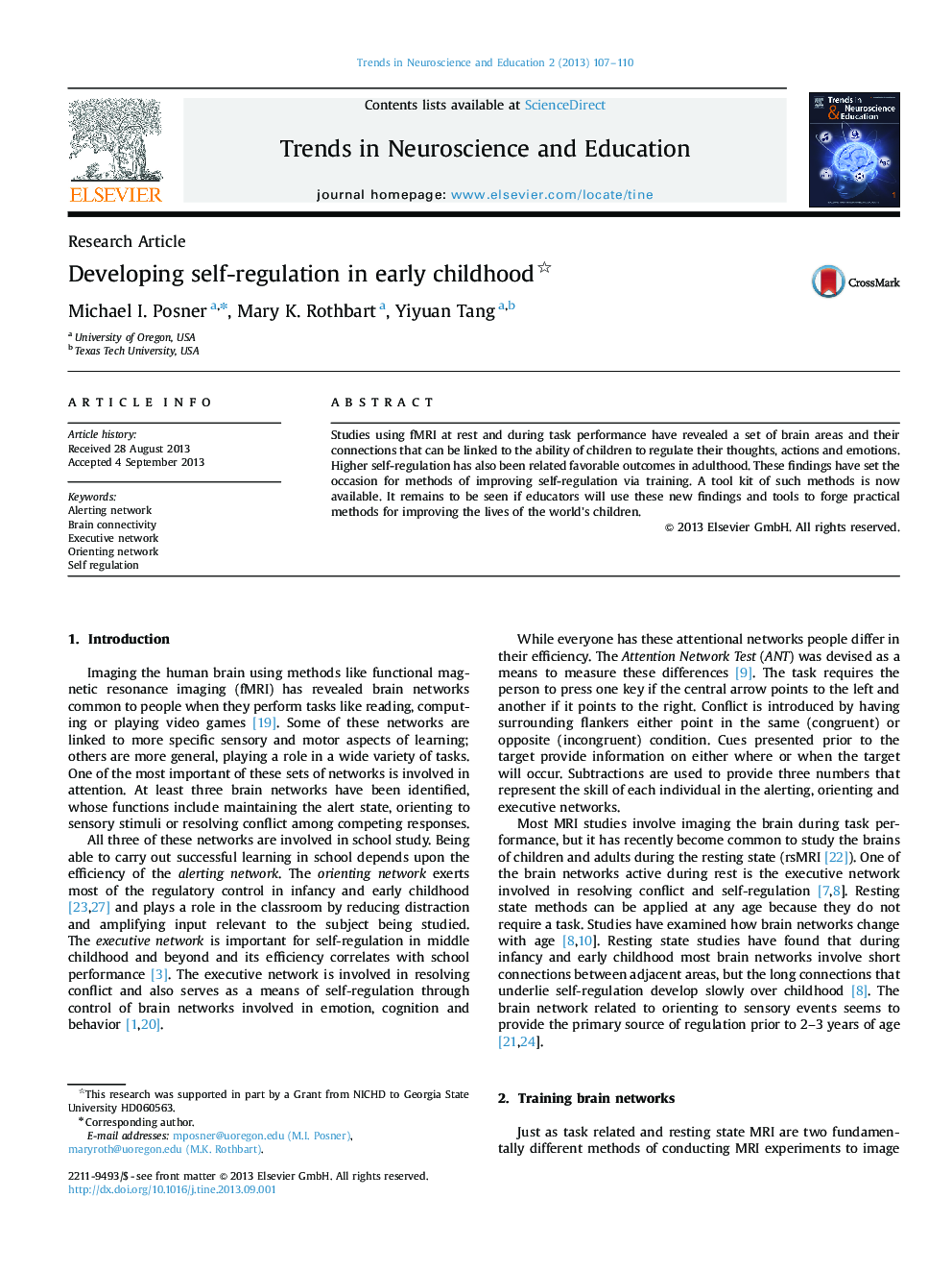 Developing self-regulation in early childhood 