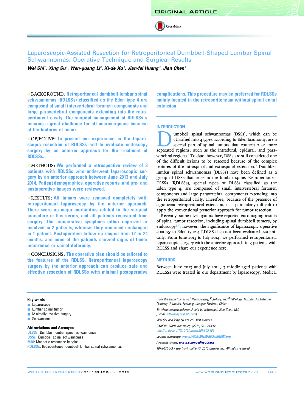 Laparoscopic-Assisted Resection for Retroperitoneal Dumbbell-Shaped Lumbar Spinal Schwannomas: Operative Technique and Surgical Results 