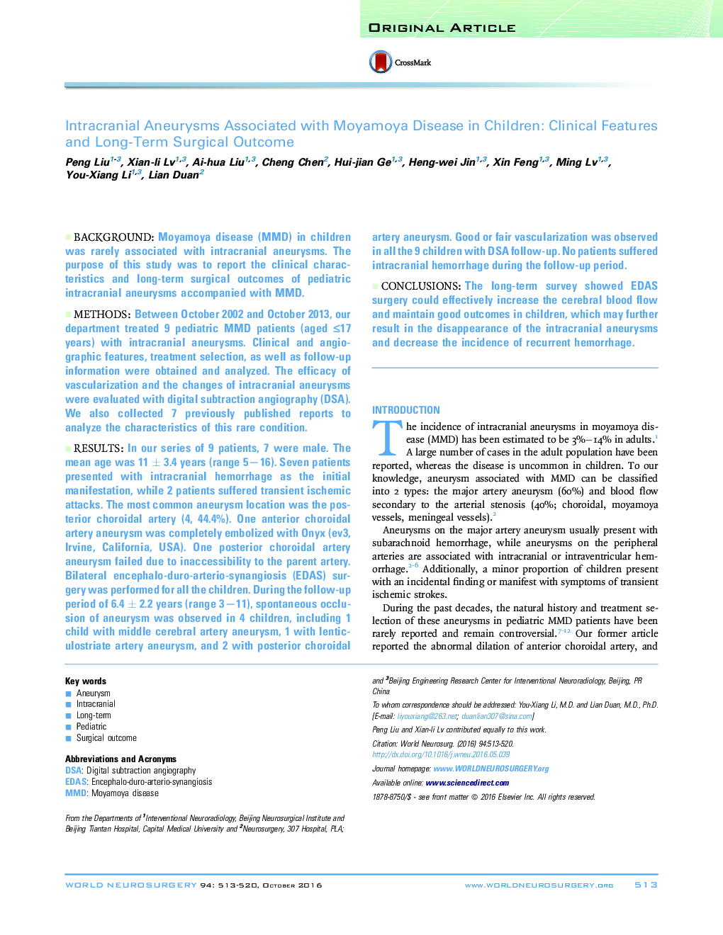 Intracranial Aneurysms Associated with Moyamoya Disease in Children: Clinical Features and Long-Term Surgical Outcome 