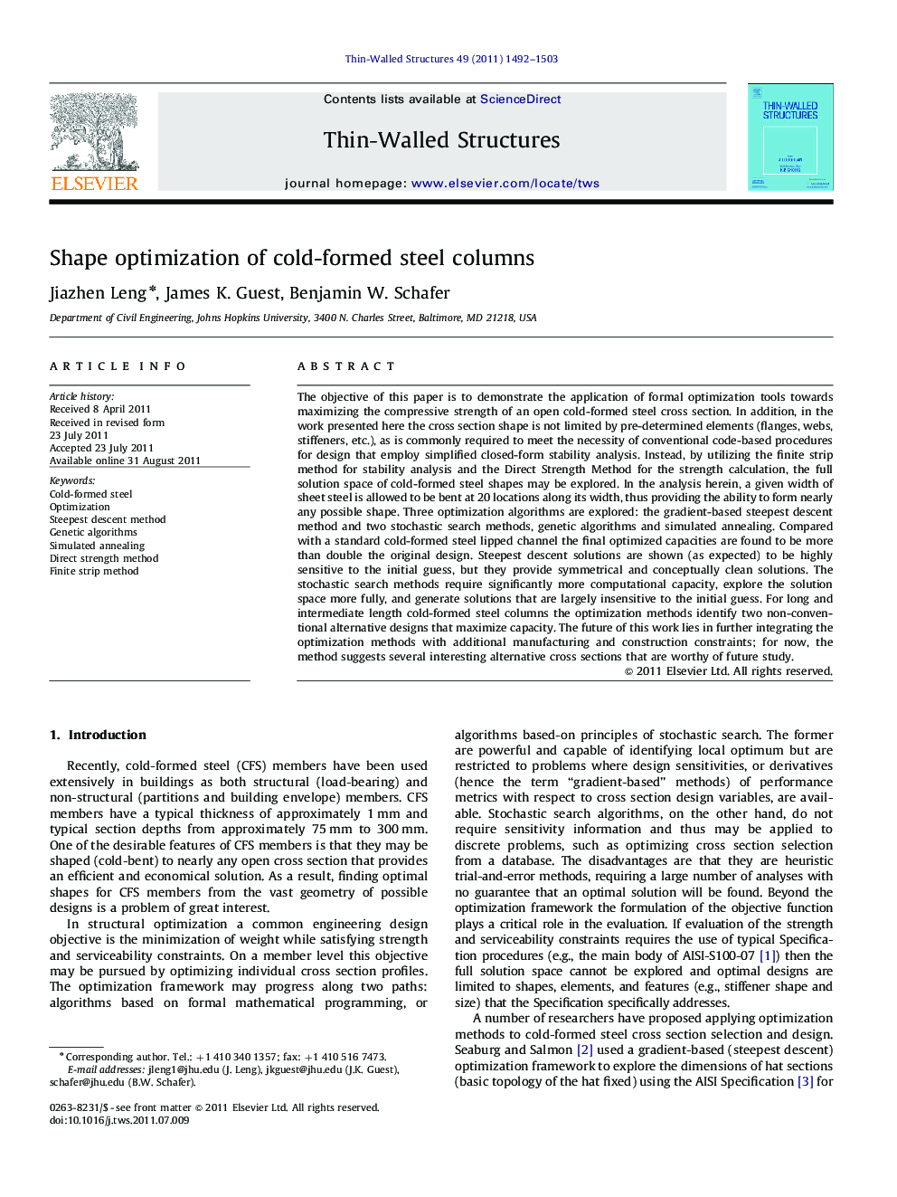 Shape optimization of cold-formed steel columns