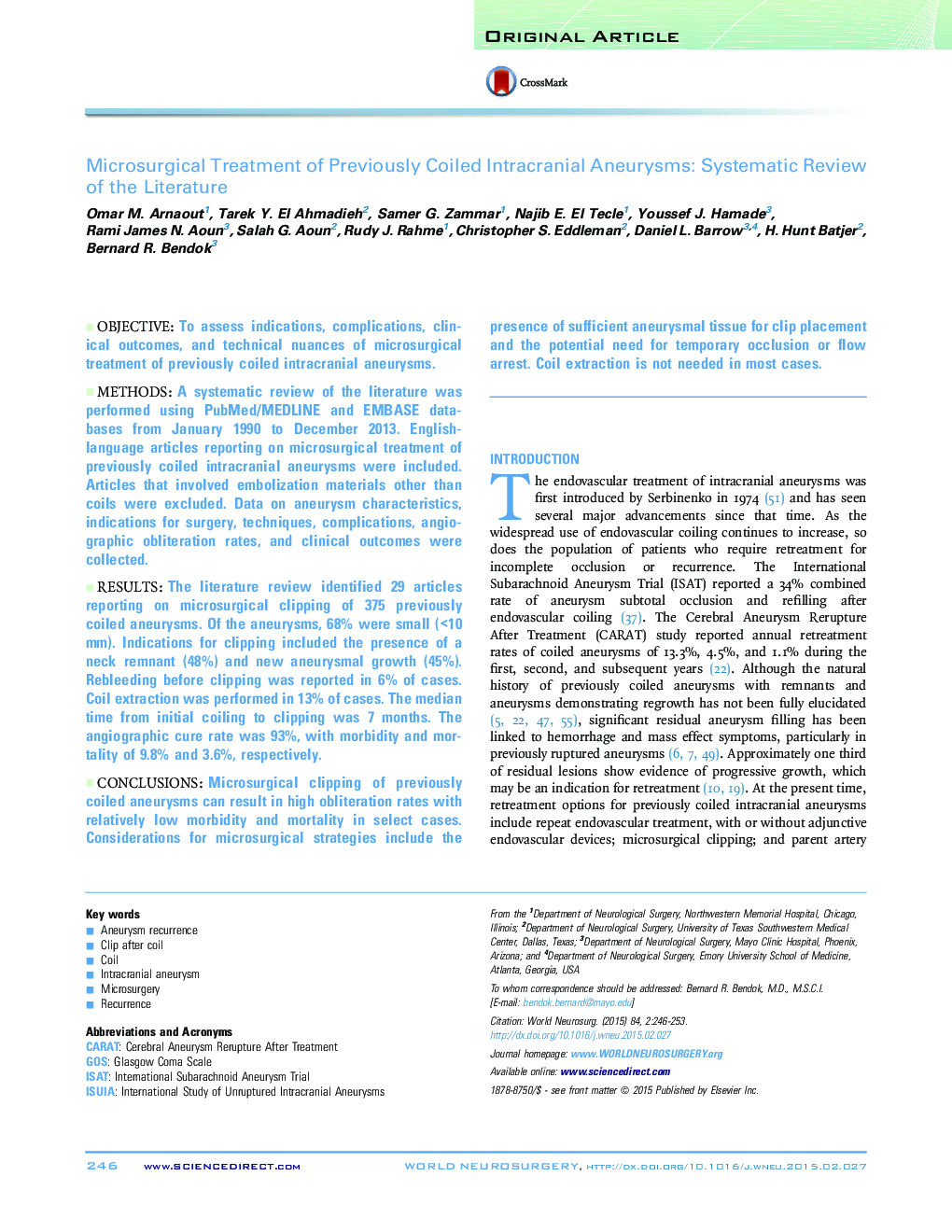 Microsurgical Treatment of Previously Coiled Intracranial Aneurysms: Systematic Review of the Literature 