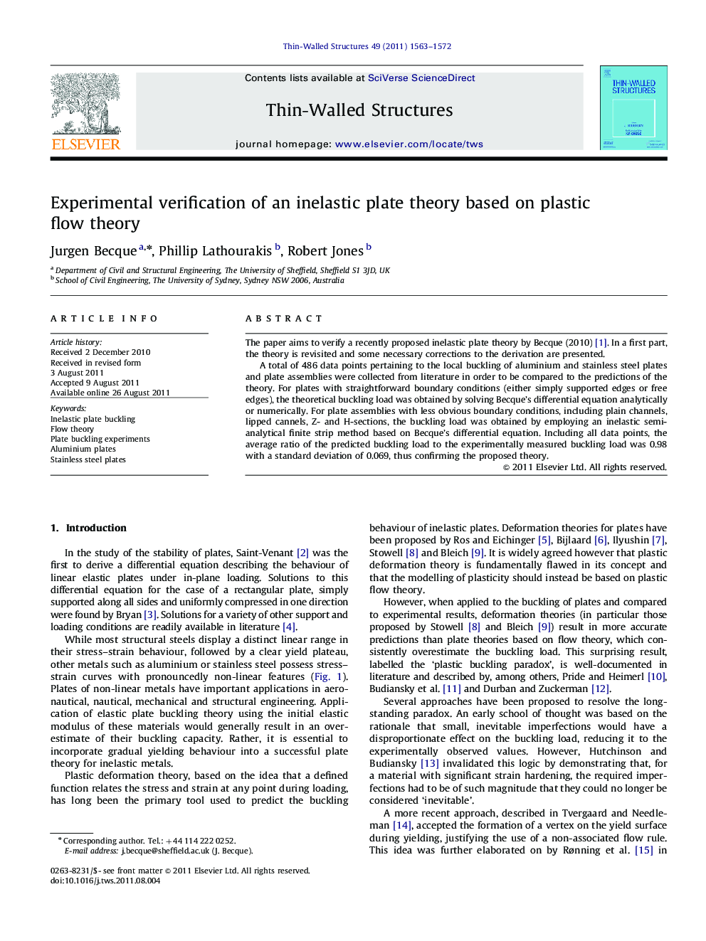 Experimental verification of an inelastic plate theory based on plastic flow theory