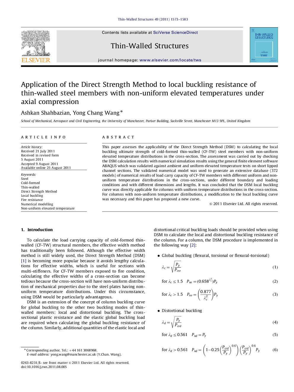 Application of the Direct Strength Method to local buckling resistance of thin-walled steel members with non-uniform elevated temperatures under axial compression