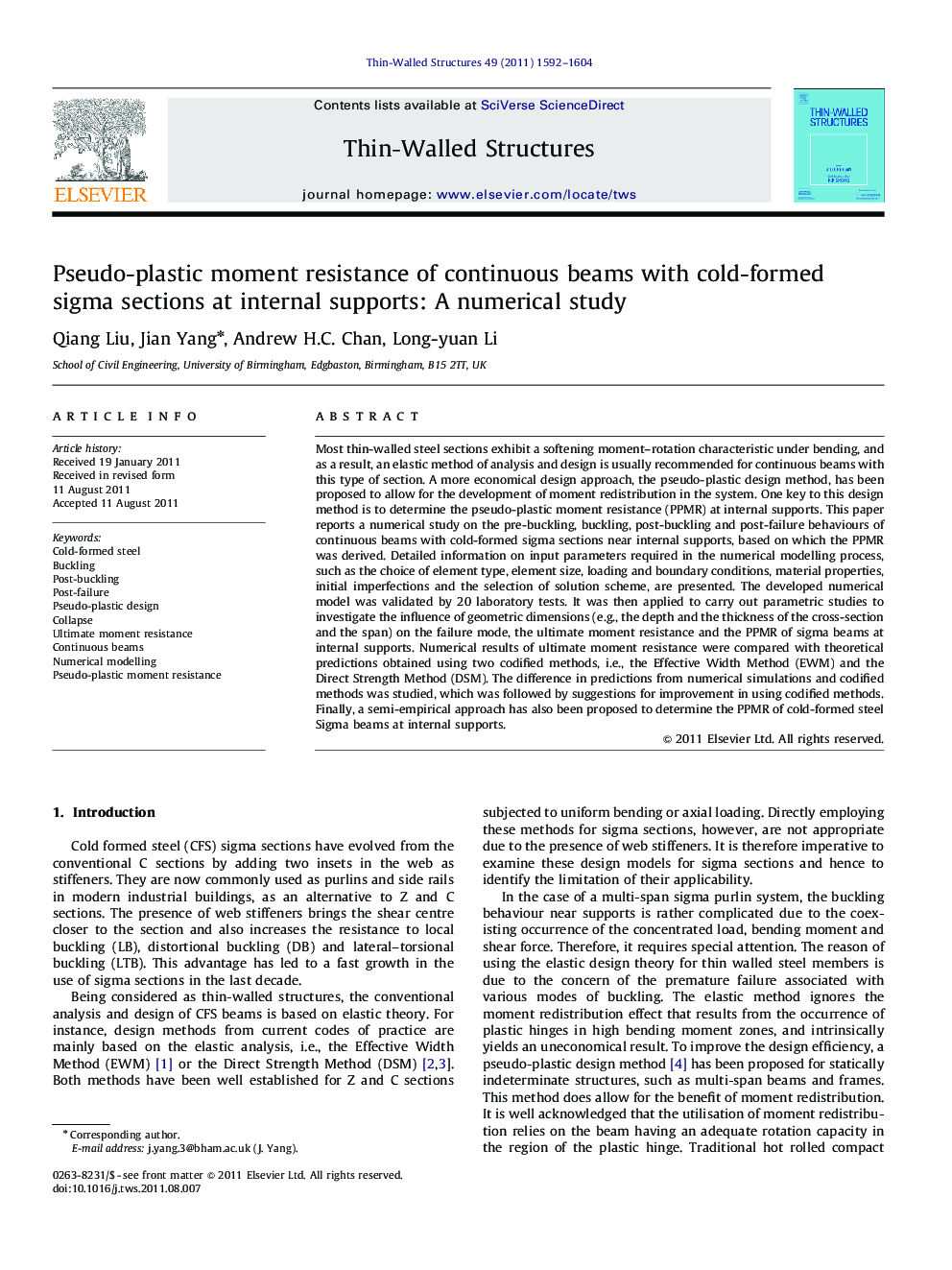 Pseudo-plastic moment resistance of continuous beams with cold-formed sigma sections at internal supports: A numerical study