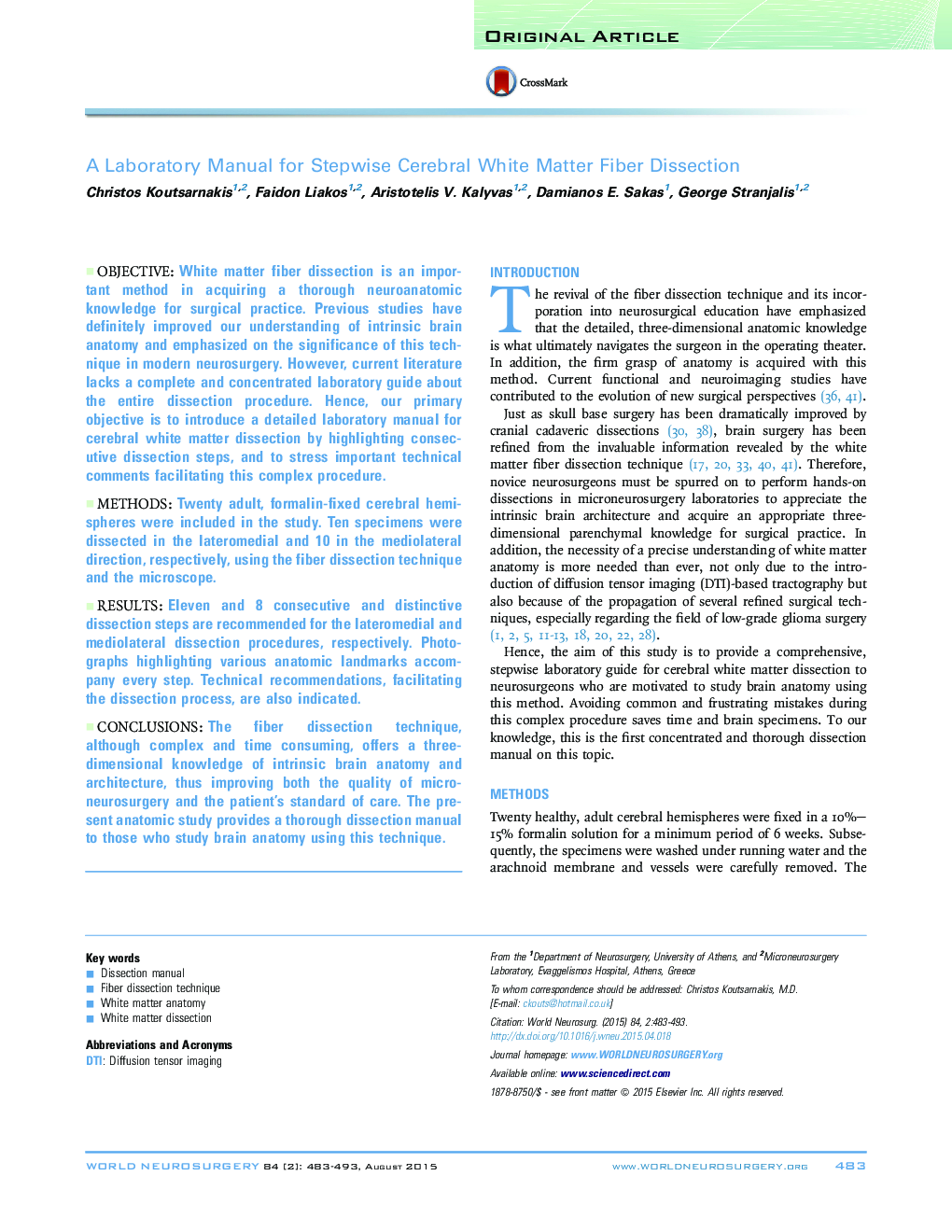 A Laboratory Manual for Stepwise Cerebral White Matter Fiber Dissection 