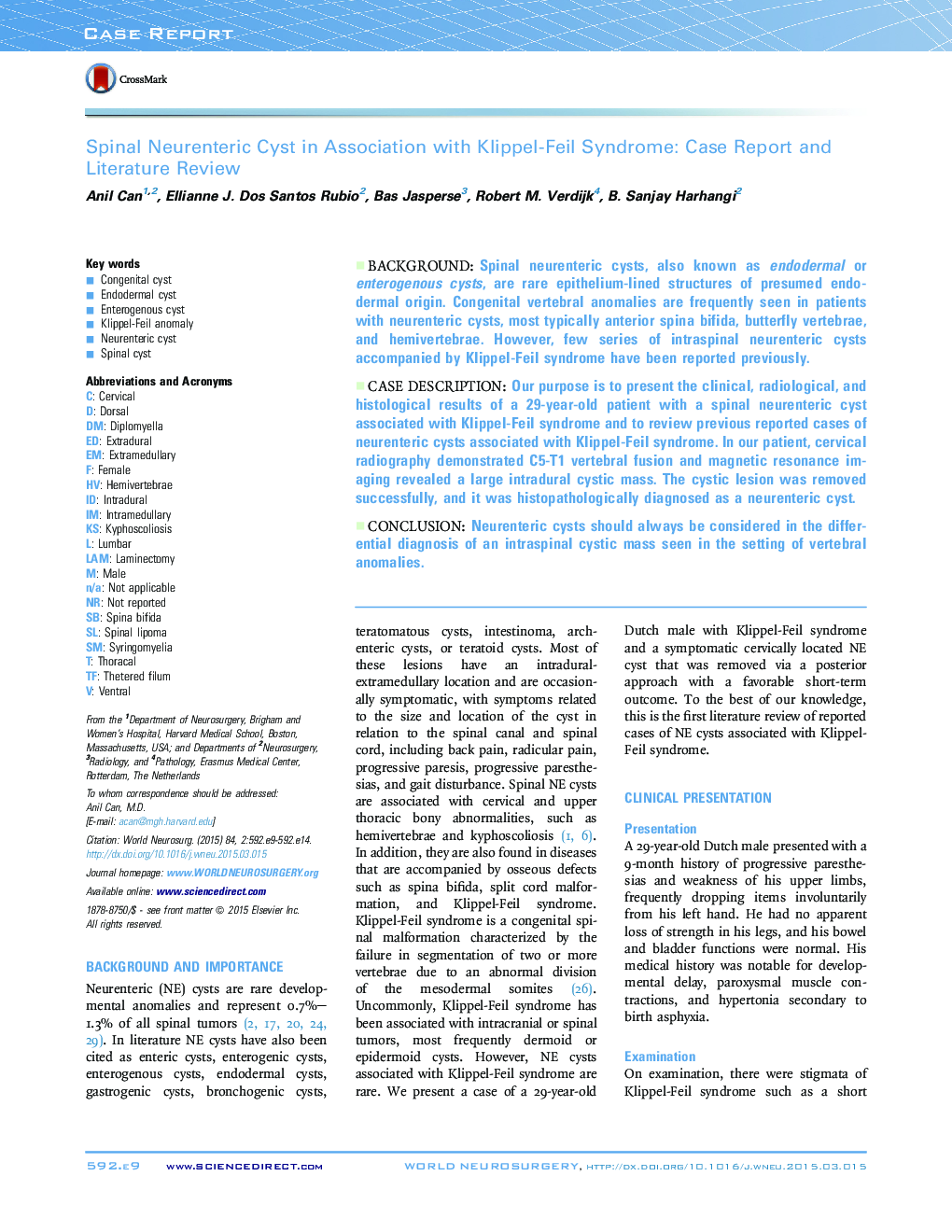 Spinal Neurenteric Cyst in Association with Klippel-Feil Syndrome: Case Report and Literature Review