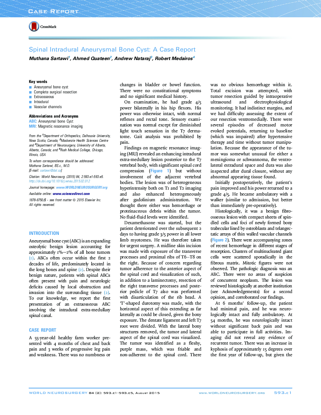 Spinal Intradural Aneurysmal Bone Cyst: A Case Report