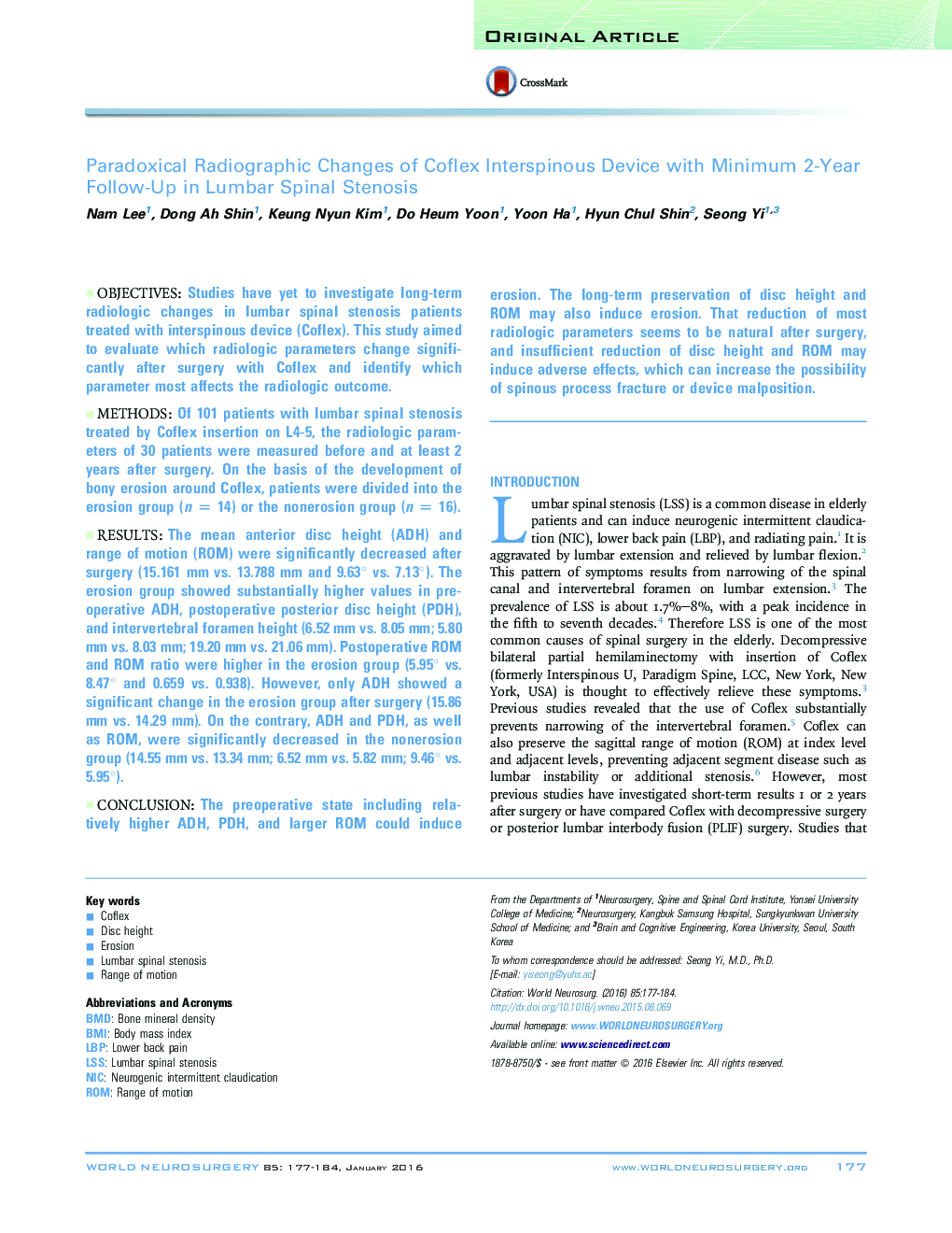 Paradoxical Radiographic Changes of Coflex Interspinous Device with Minimum 2-Year Follow-Up in Lumbar Spinal Stenosis 