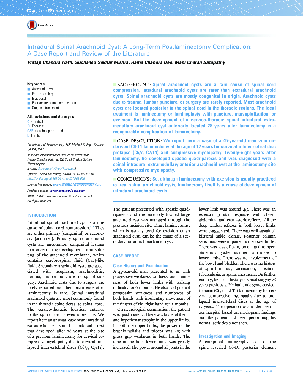 Intradural Spinal Arachnoid Cyst: A Long-Term Postlaminectomy Complication: A Case Report and Review of the Literature