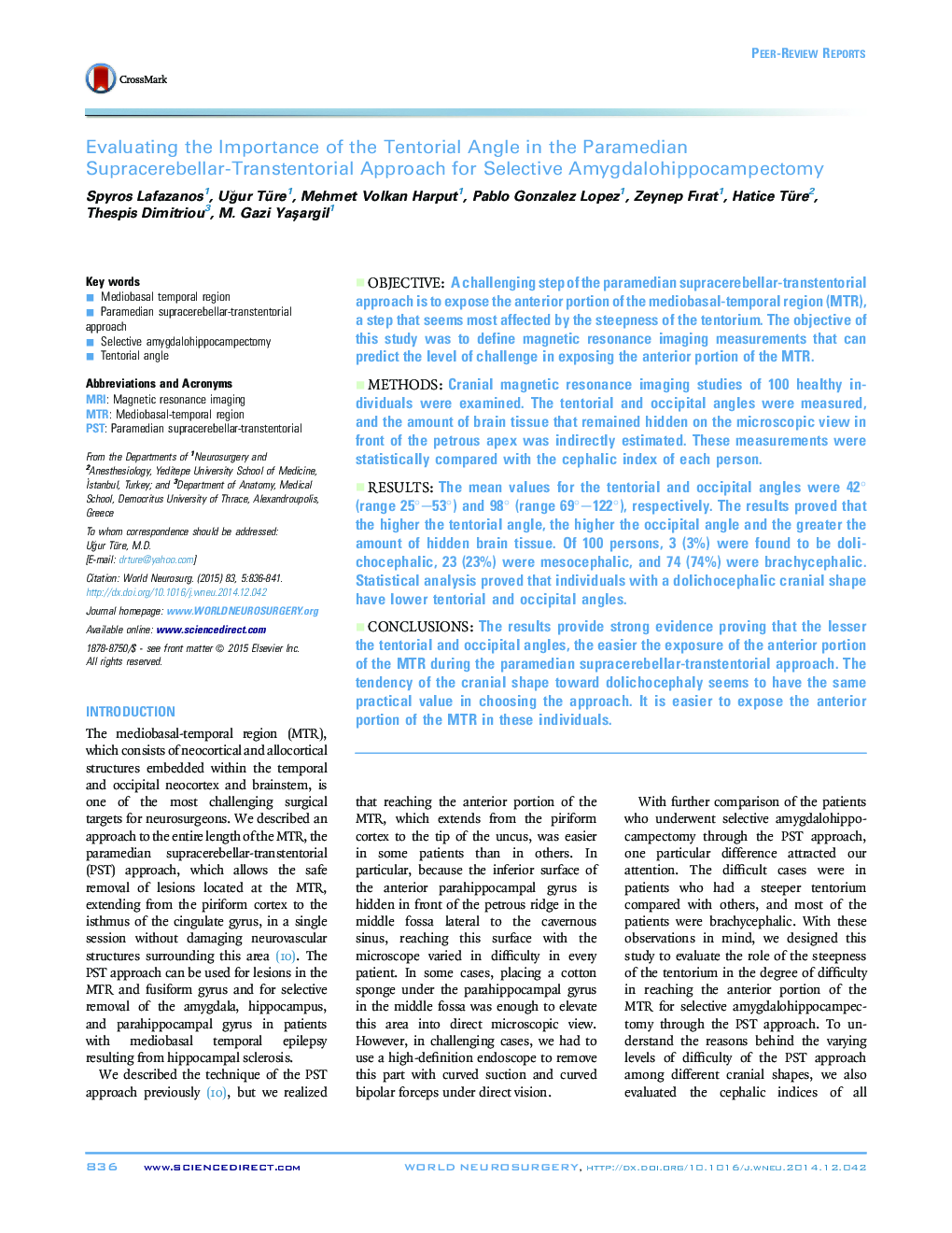 Evaluating the Importance of the Tentorial Angle in the Paramedian Supracerebellar-Transtentorial Approach for Selective Amygdalohippocampectomy