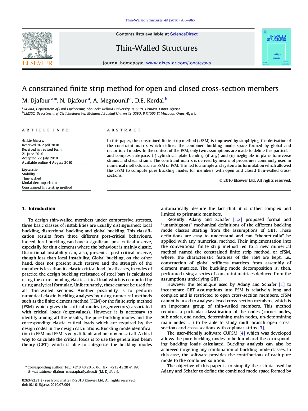 A constrained finite strip method for open and closed cross-section members