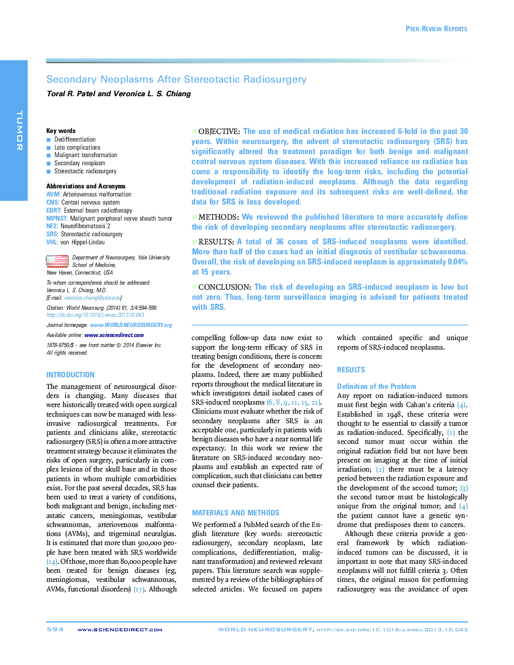 Secondary Neoplasms After Stereotactic Radiosurgery 