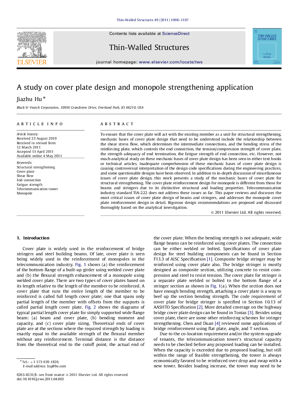 A study on cover plate design and monopole strengthening application