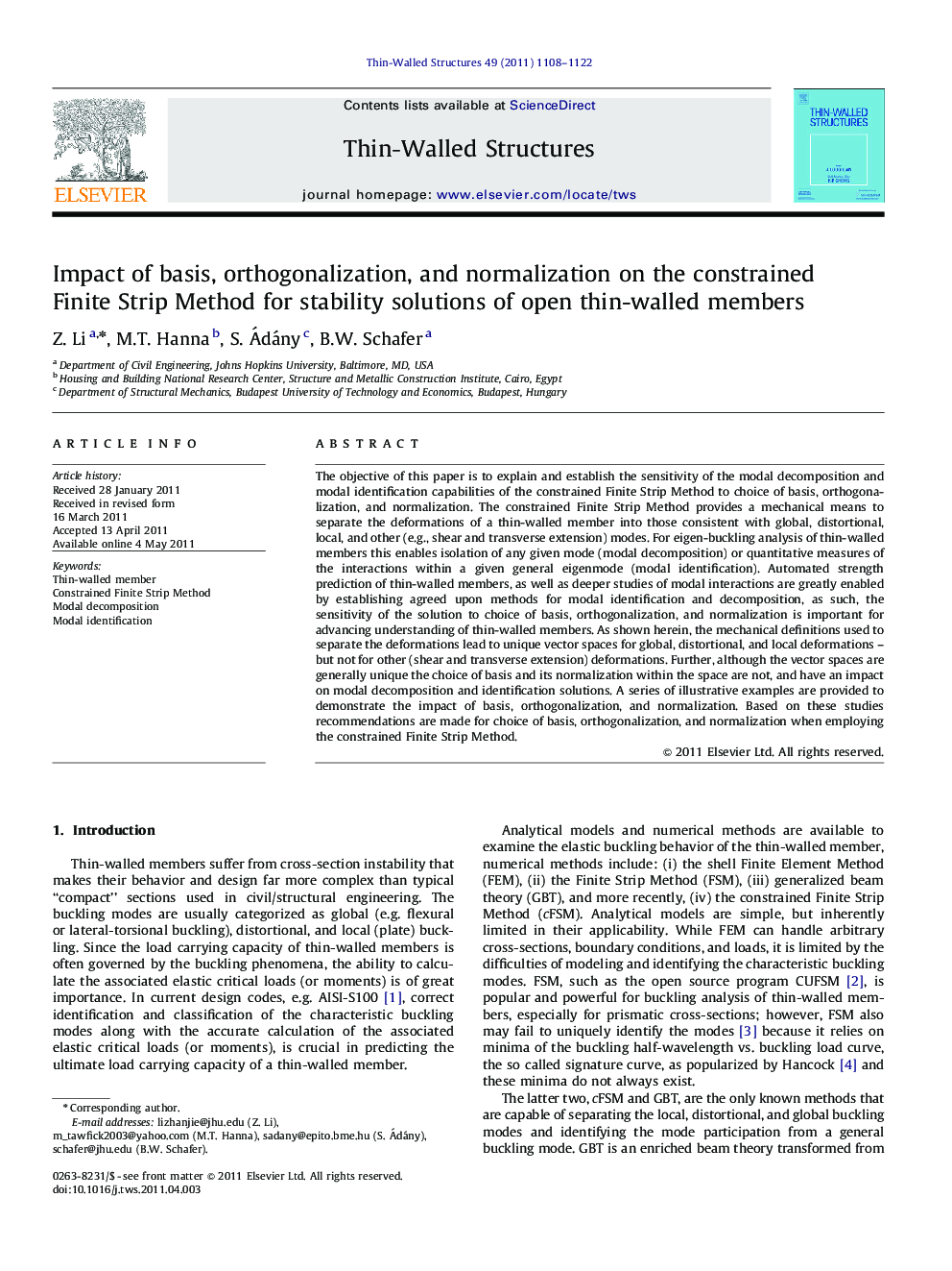 Impact of basis, orthogonalization, and normalization on the constrained Finite Strip Method for stability solutions of open thin-walled members
