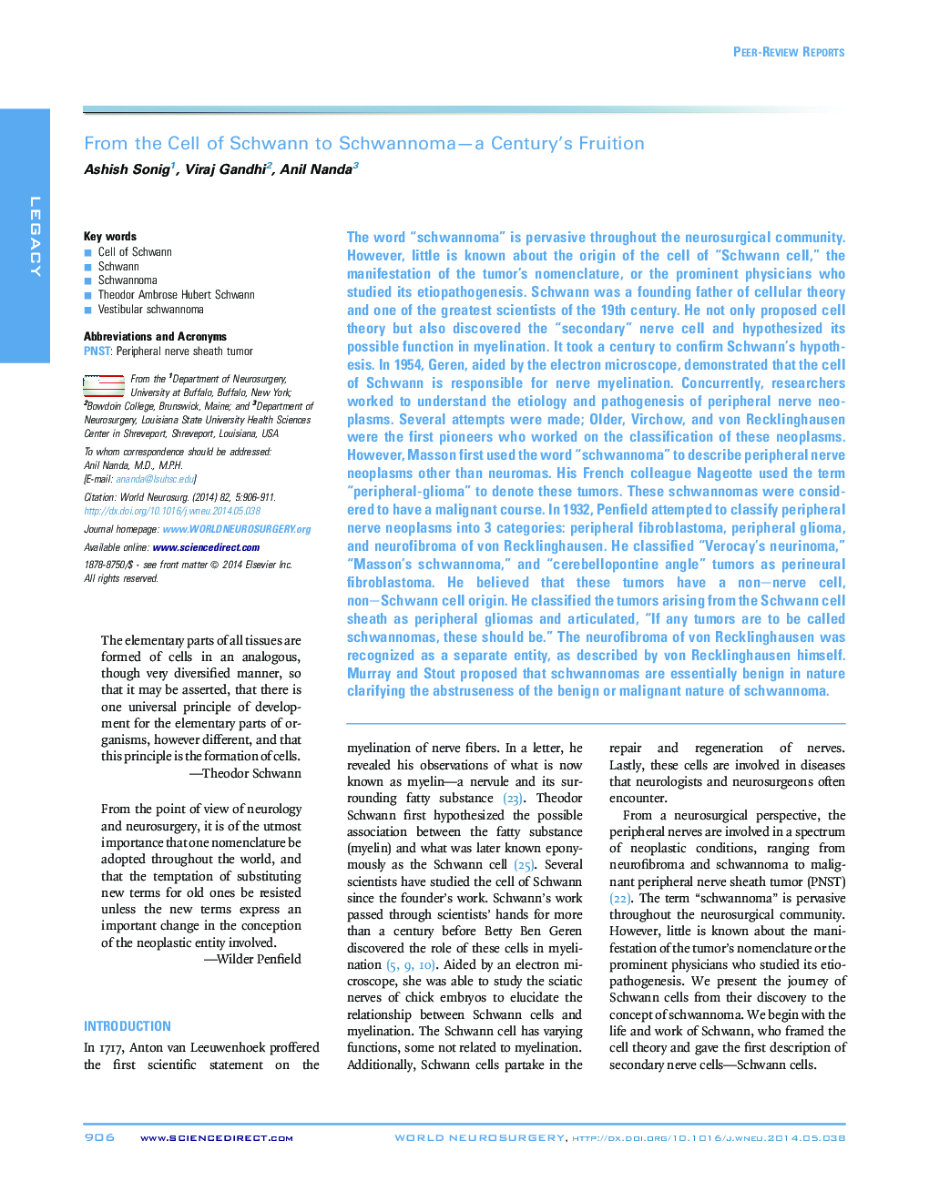 From the Cell of Schwann to Schwannoma—a Century's Fruition 