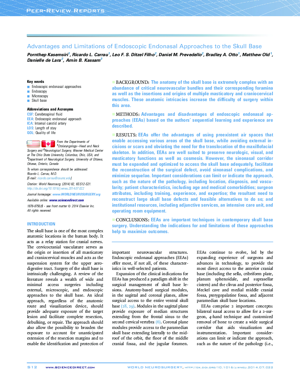 Advantages and Limitations of Endoscopic Endonasal Approaches to the Skull Base 