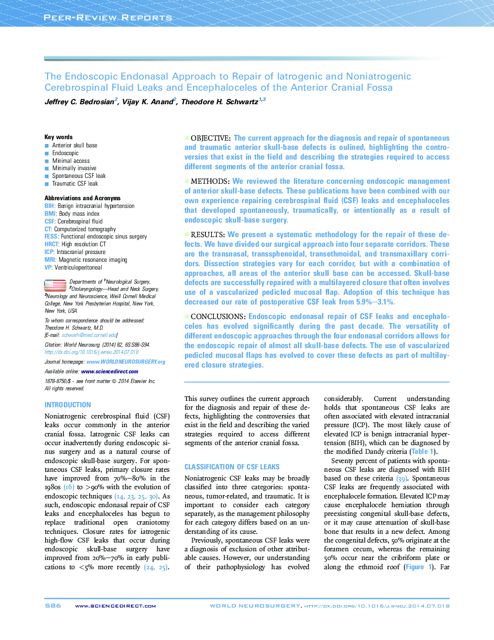 The Endoscopic Endonasal Approach to Repair of Iatrogenic and Noniatrogenic Cerebrospinal Fluid Leaks and Encephaloceles of the Anterior Cranial Fossa 