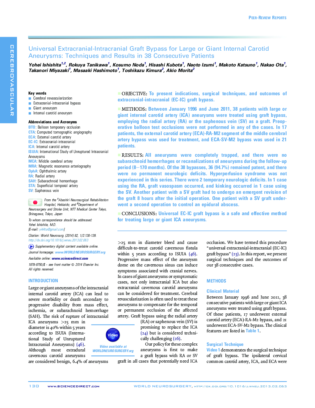 Universal Extracranial-Intracranial Graft Bypass for Large or Giant Internal Carotid Aneurysms: Techniques and Results in 38 Consecutive Patients 