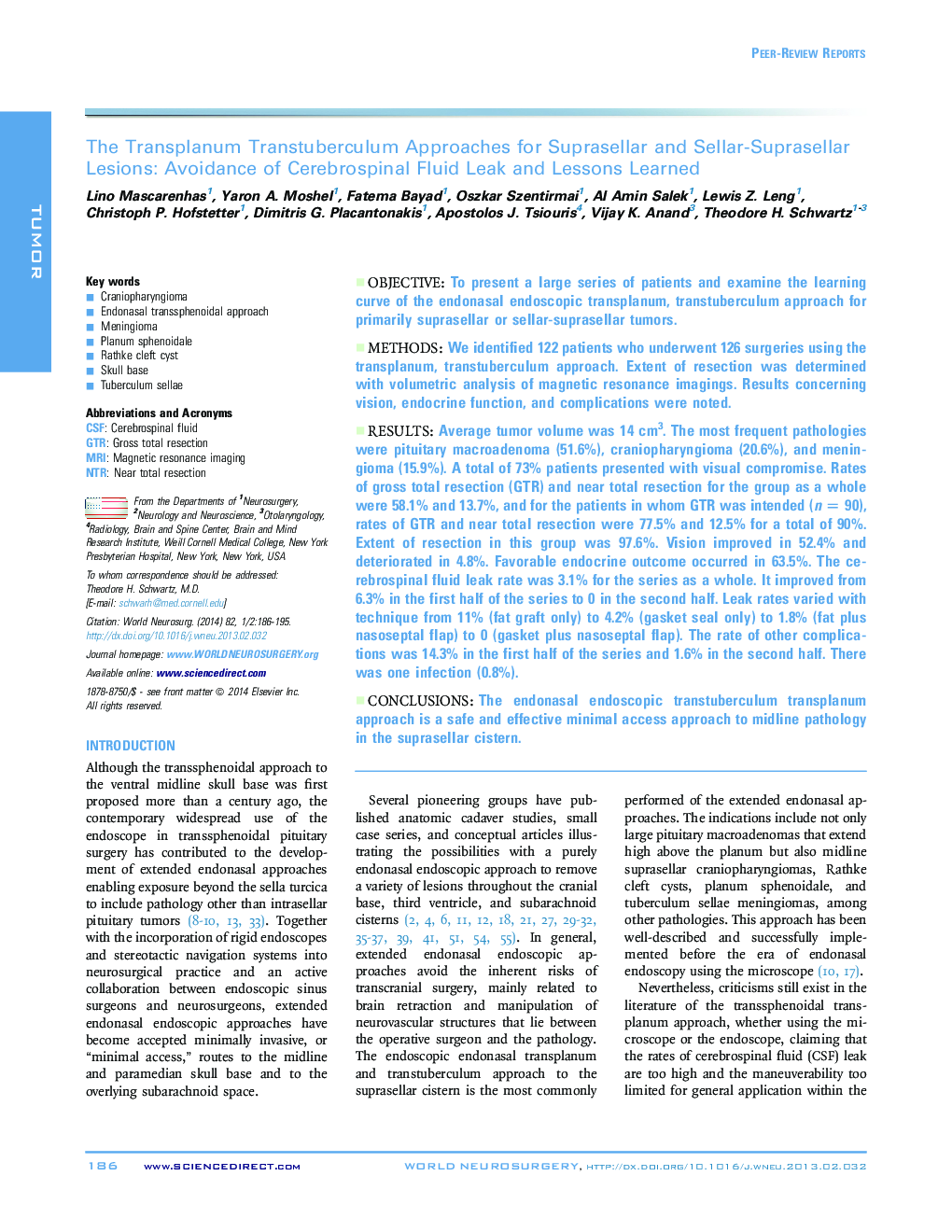 The Transplanum Transtuberculum Approaches for Suprasellar and Sellar-Suprasellar Lesions: Avoidance of Cerebrospinal Fluid Leak and Lessons Learned 