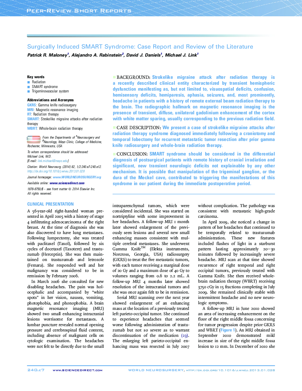 Surgically Induced SMART Syndrome: Case Report and Review of the Literature