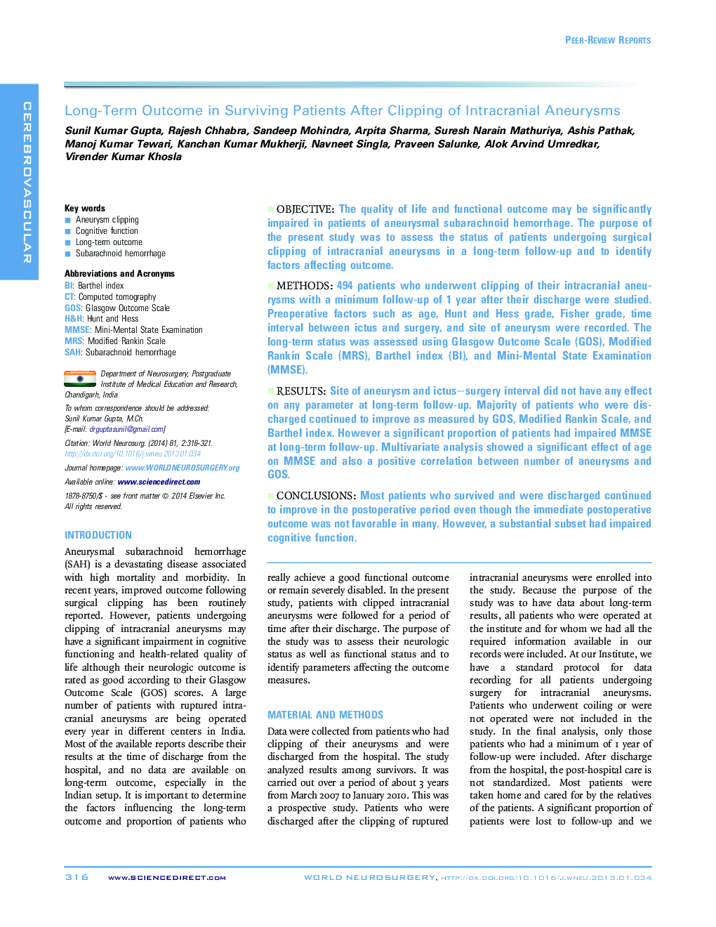 Long-Term Outcome in Surviving Patients After Clipping of Intracranial Aneurysms 