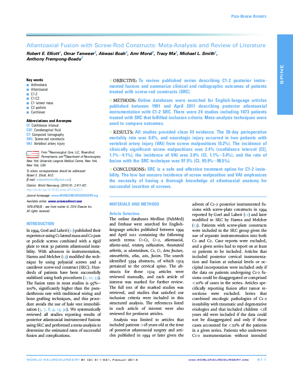 Atlantoaxial Fusion with Screw-Rod Constructs: Meta-Analysis and Review of Literature 