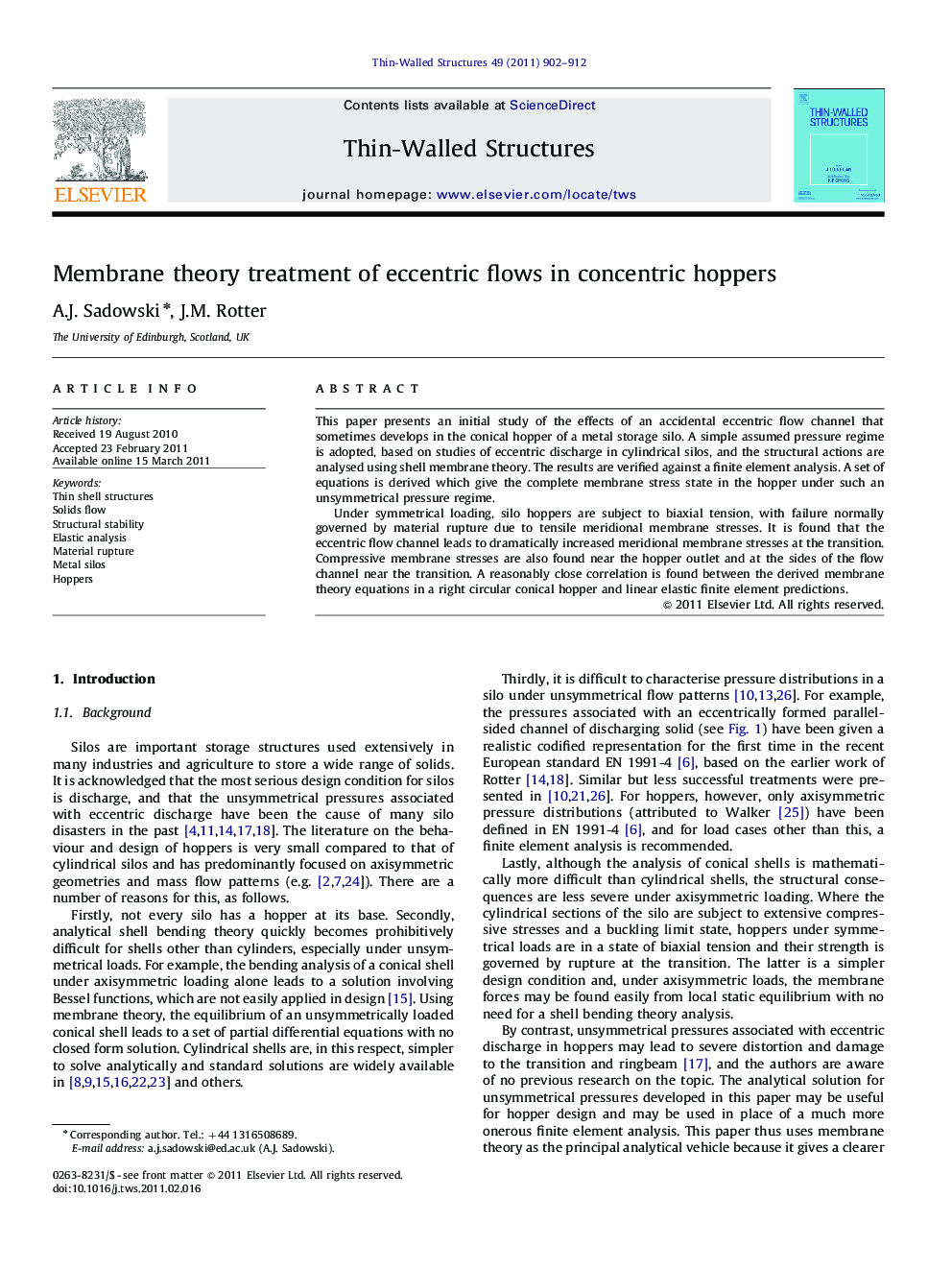 Membrane theory treatment of eccentric flows in concentric hoppers