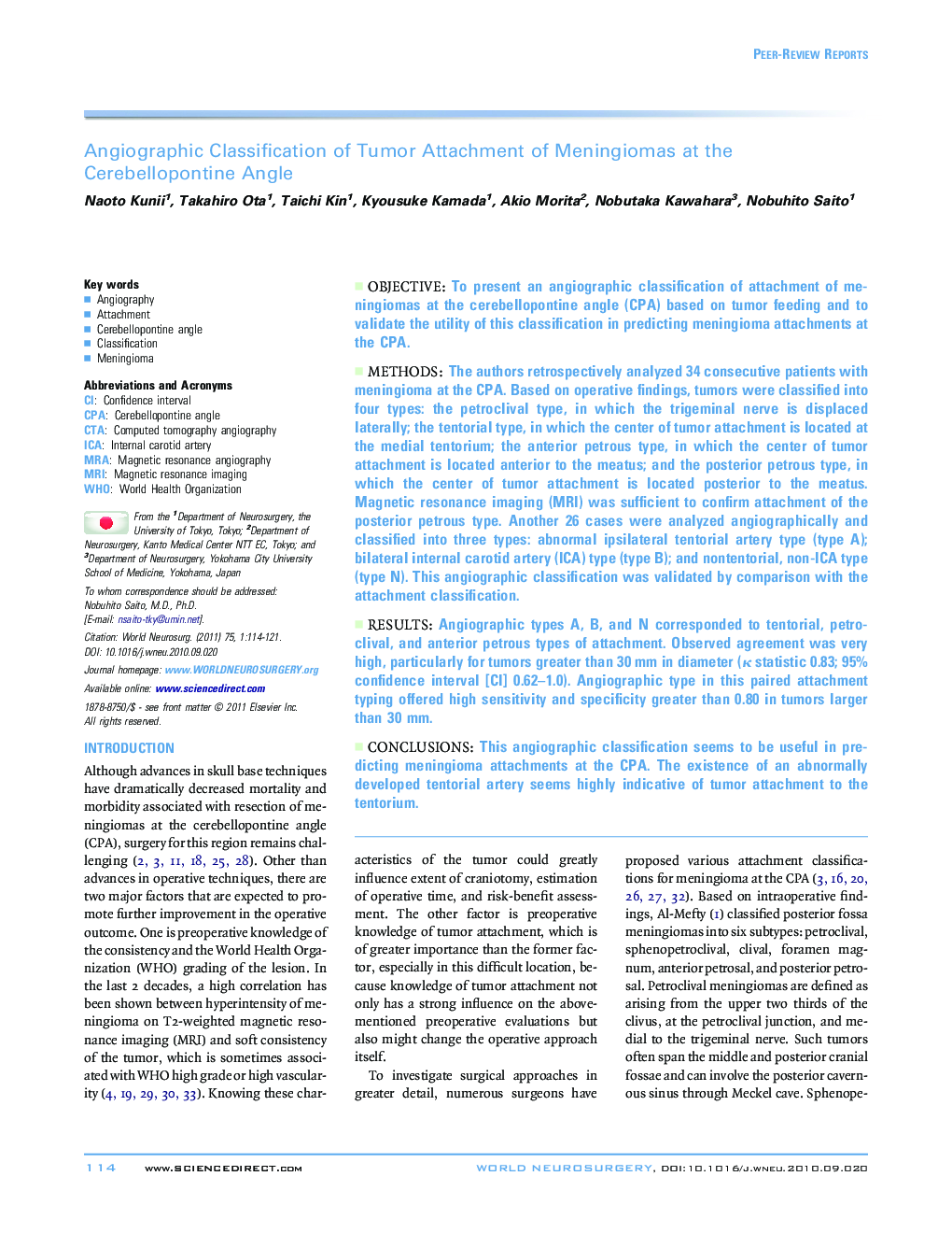 Angiographic Classification of Tumor Attachment of Meningiomas at the Cerebellopontine Angle 