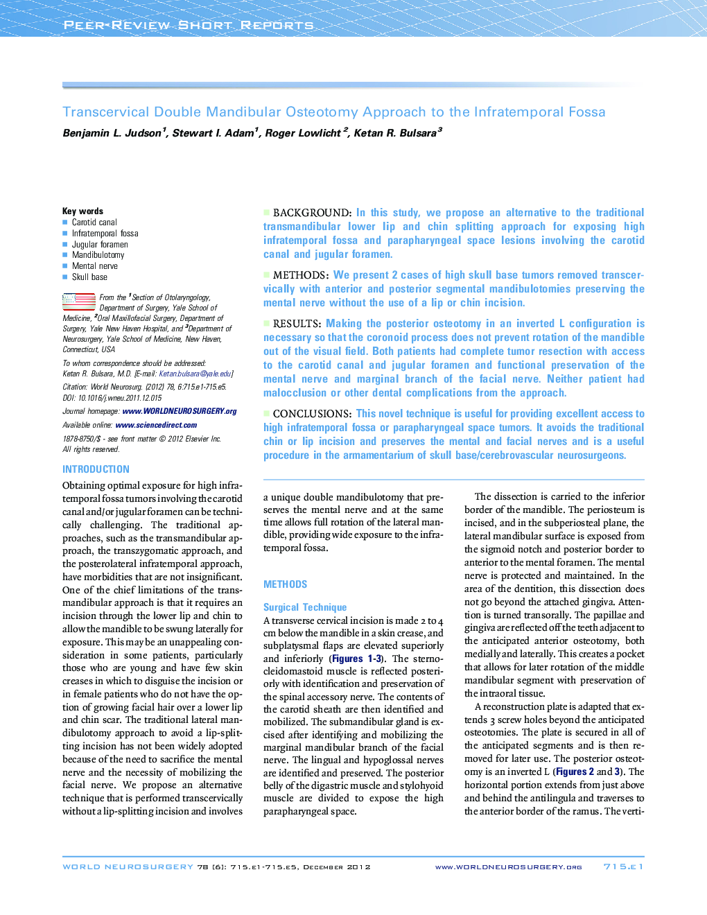 Transcervical Double Mandibular Osteotomy Approach to the Infratemporal Fossa