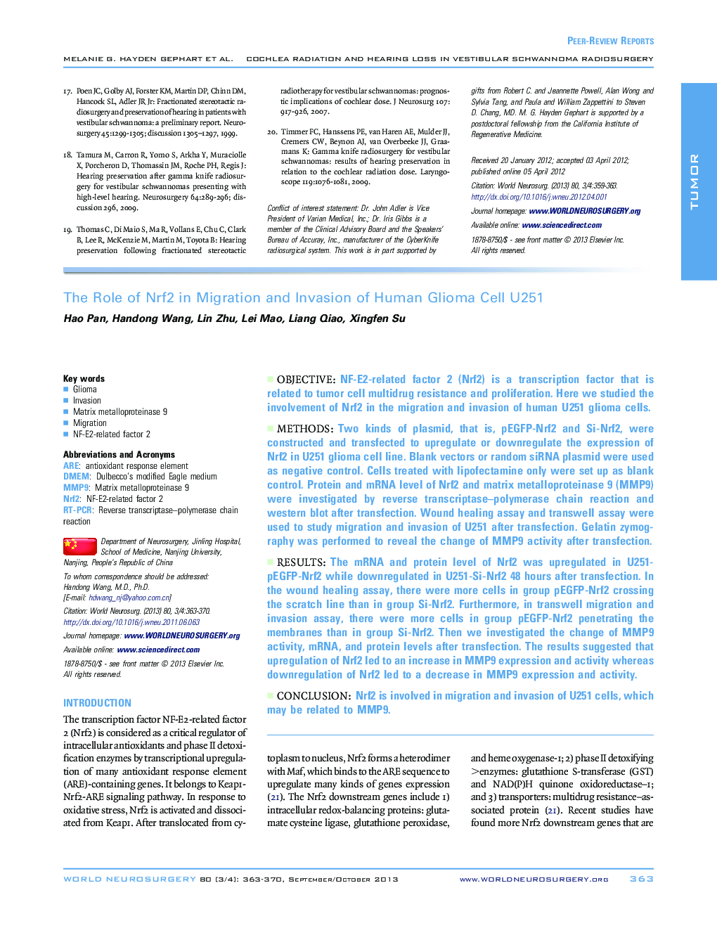 The Role of Nrf2 in Migration and Invasion of Human Glioma Cell U251 