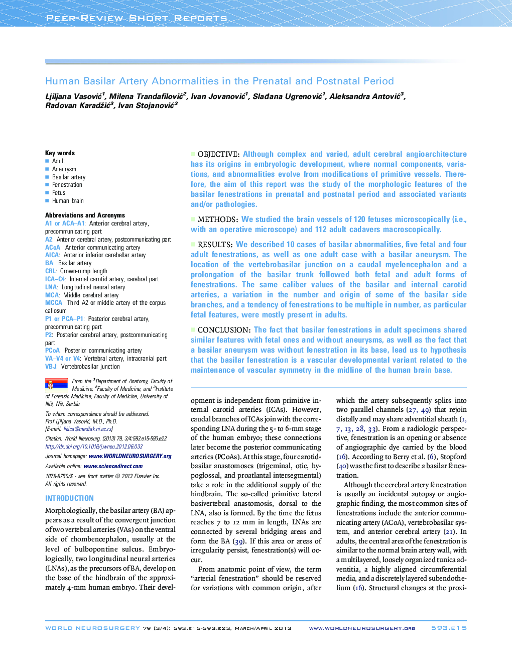 Human Basilar Artery Abnormalities in the Prenatal and Postnatal Period