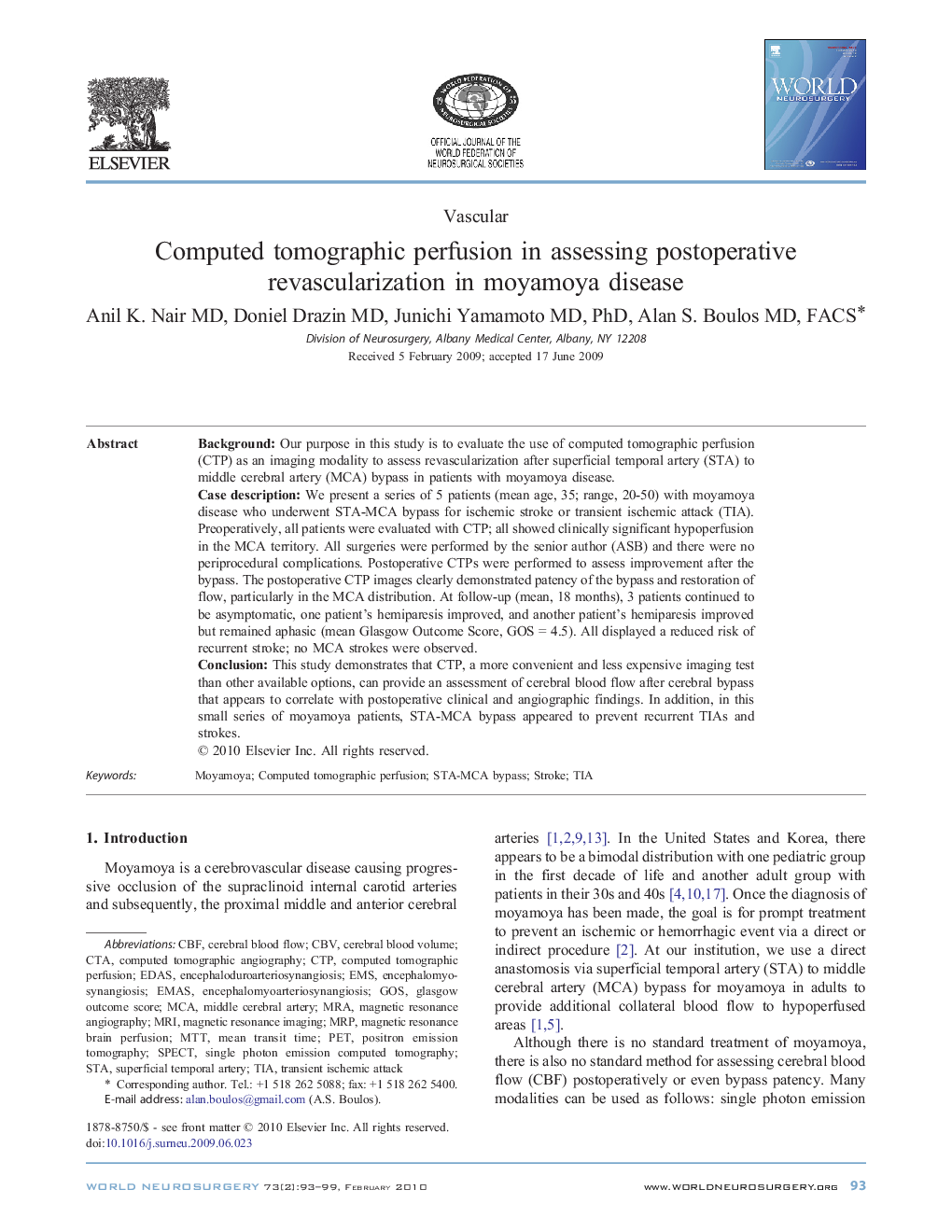 Computed tomographic perfusion in assessing postoperative revascularization in moyamoya disease