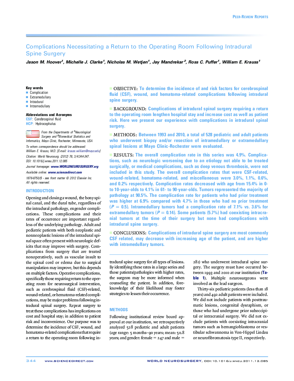 Complications Necessitating a Return to the Operating Room Following Intradural Spine Surgery