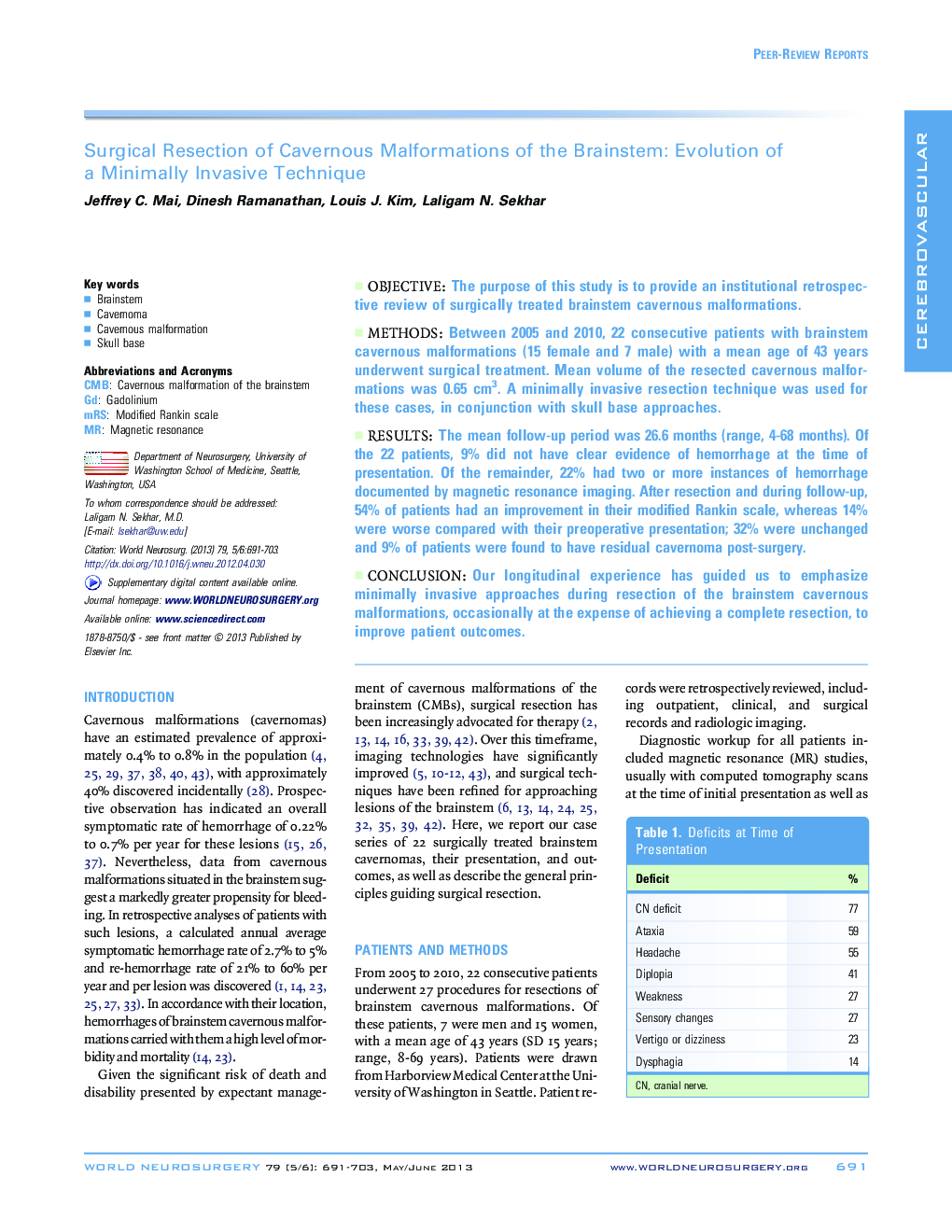 Surgical Resection of Cavernous Malformations of the Brainstem: Evolution of a Minimally Invasive Technique 