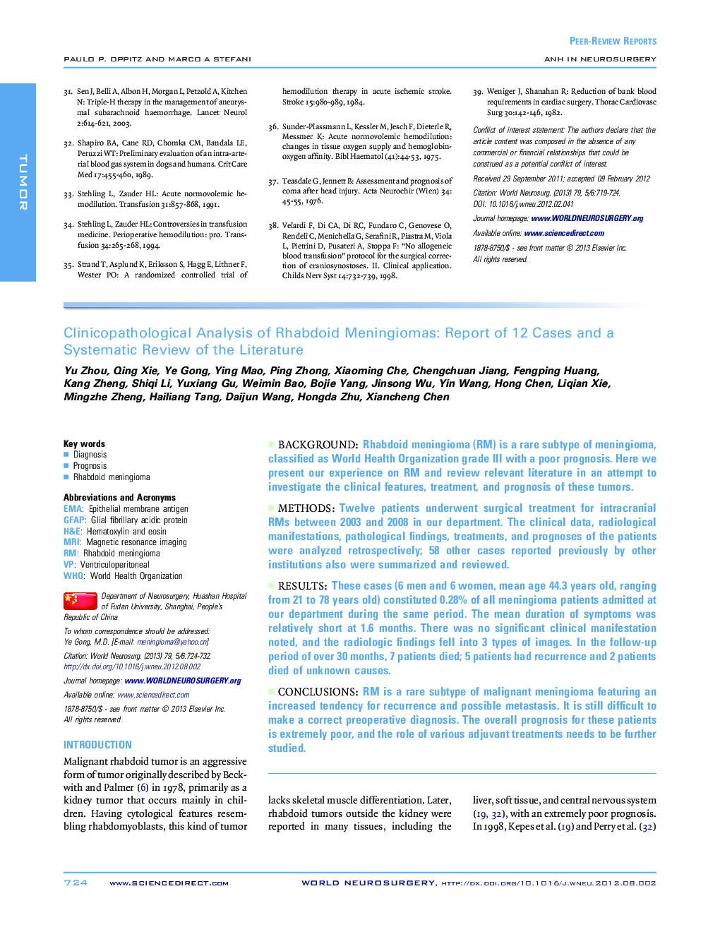 Clinicopathological Analysis of Rhabdoid Meningiomas: Report of 12 Cases and a Systematic Review of the Literature 