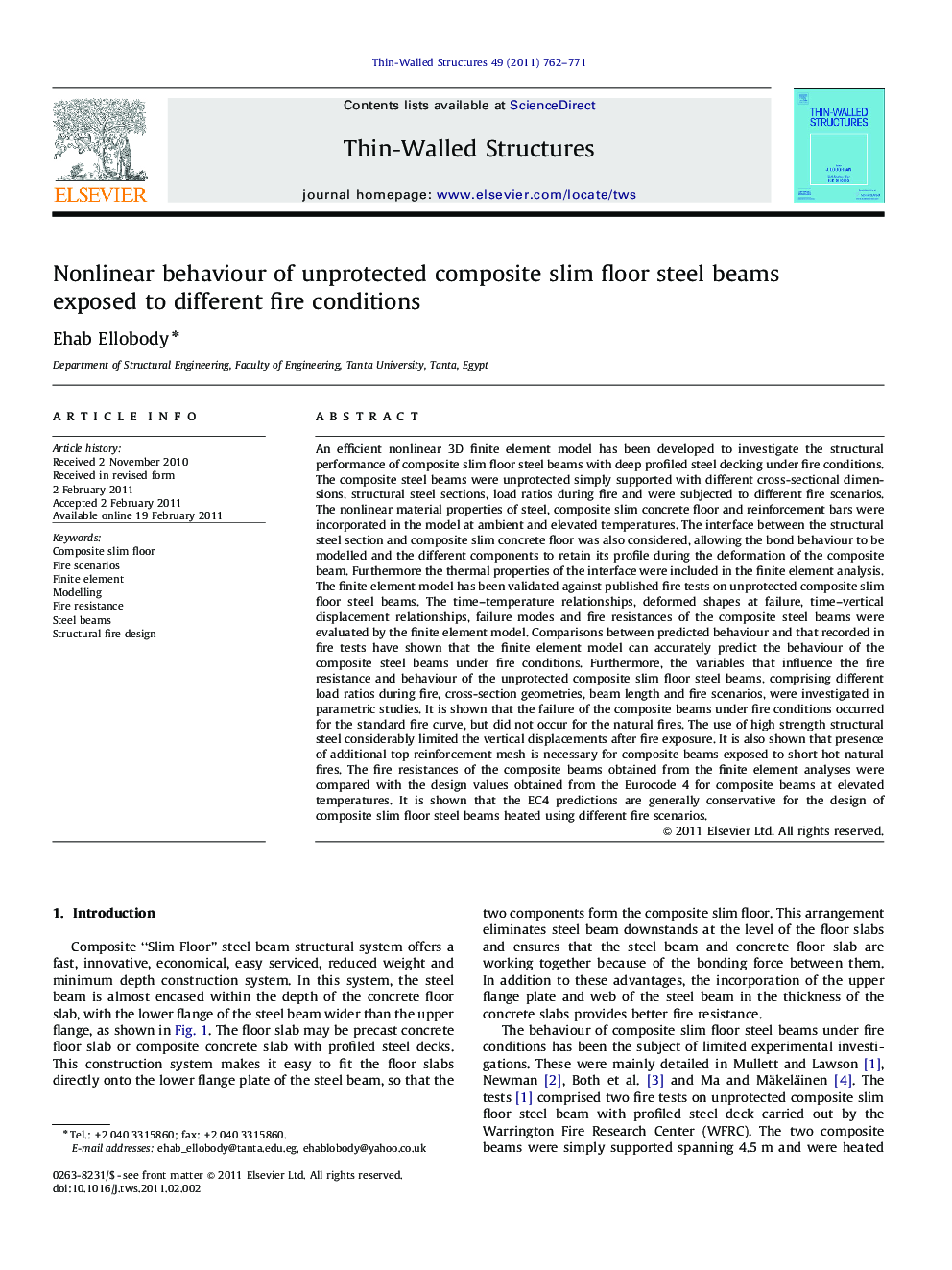 Nonlinear behaviour of unprotected composite slim floor steel beams exposed to different fire conditions