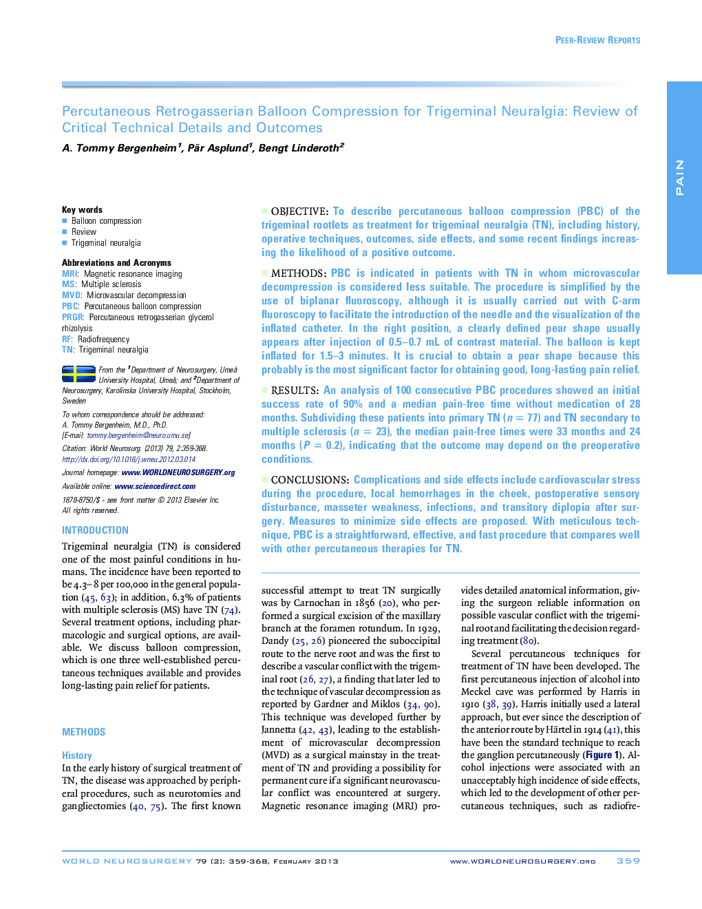 Percutaneous Retrogasserian Balloon Compression for Trigeminal Neuralgia: Review of Critical Technical Details and Outcomes 