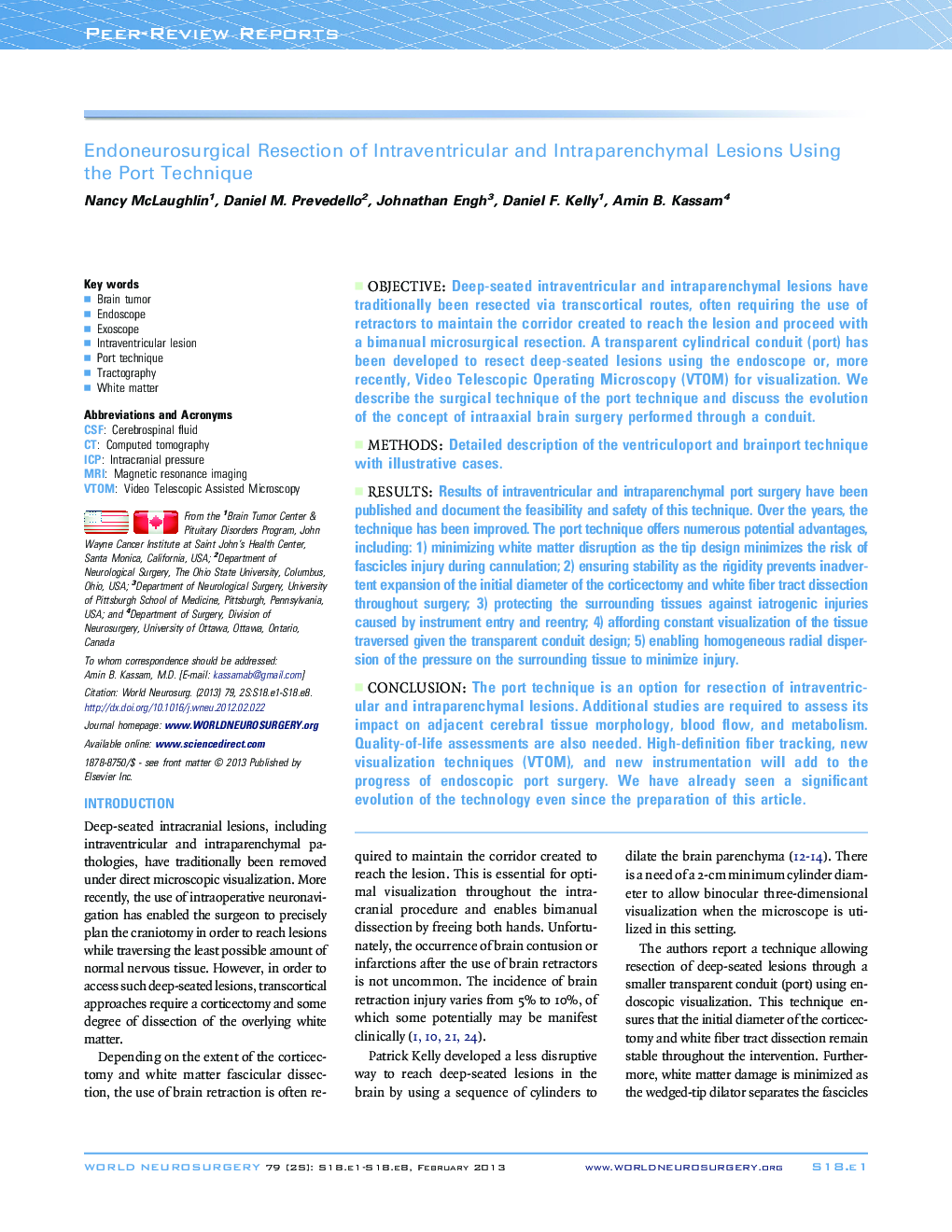 Endoneurosurgical Resection of Intraventricular and Intraparenchymal Lesions Using the Port Technique