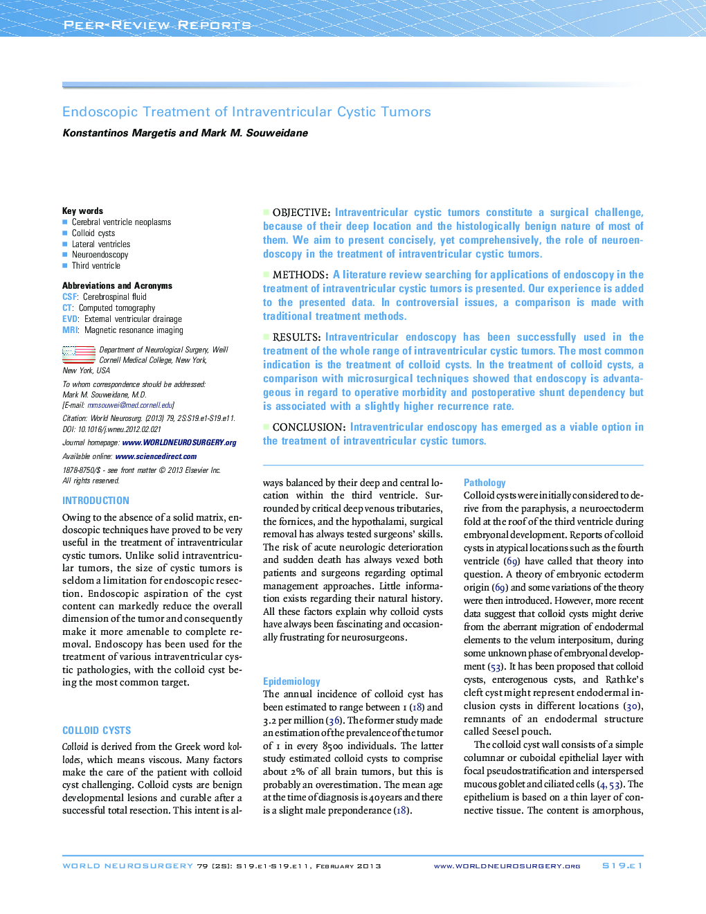 Endoscopic Treatment of Intraventricular Cystic Tumors